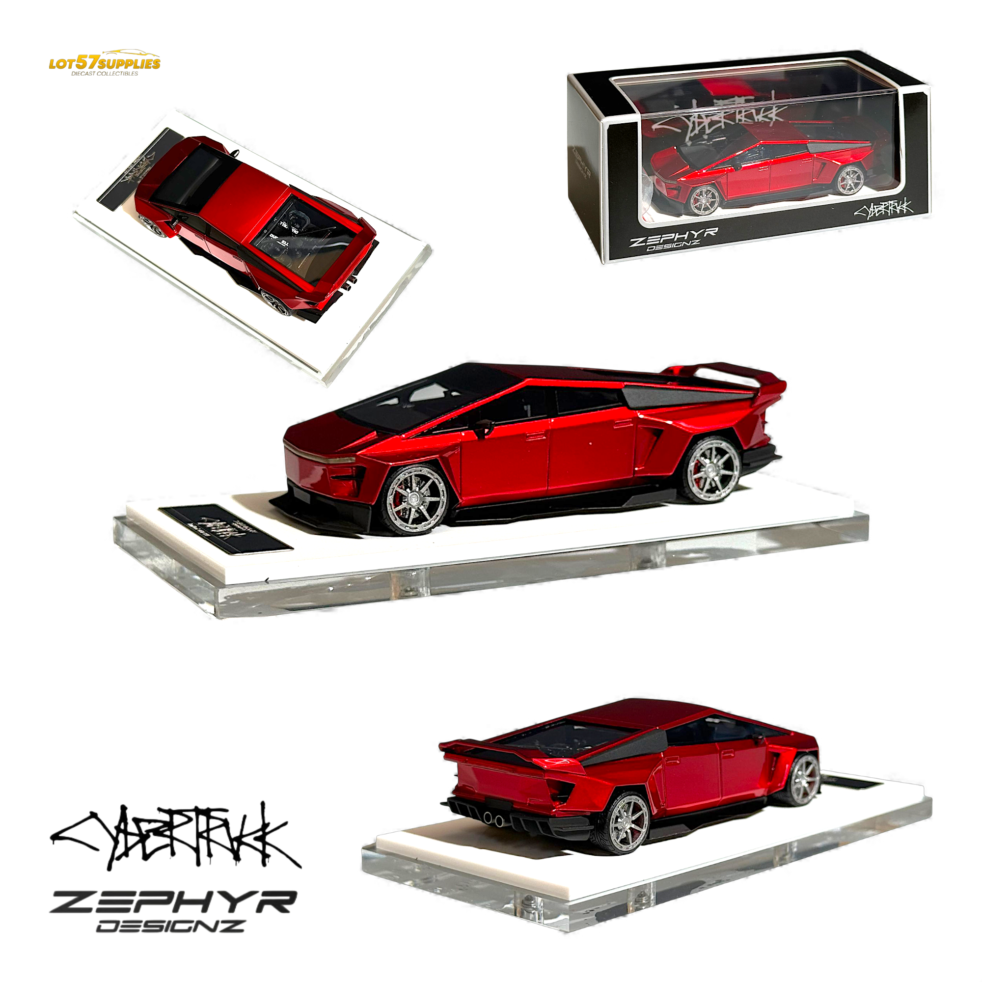 404ERROR Tesla Cybertruck Custom Widebody Lowered - Metallic Red 1:64