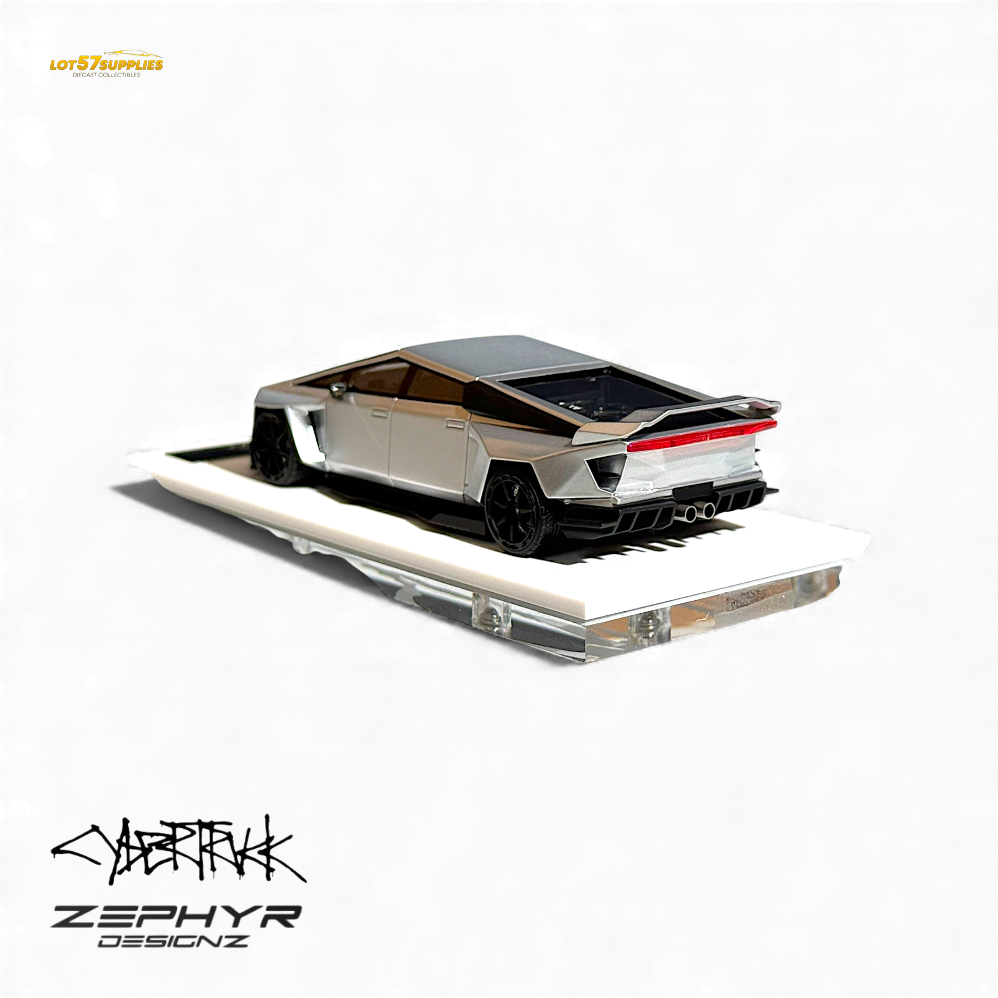 404ERROR Tesla Cybertruck Custom Widebody Lowered - Silver 1:64