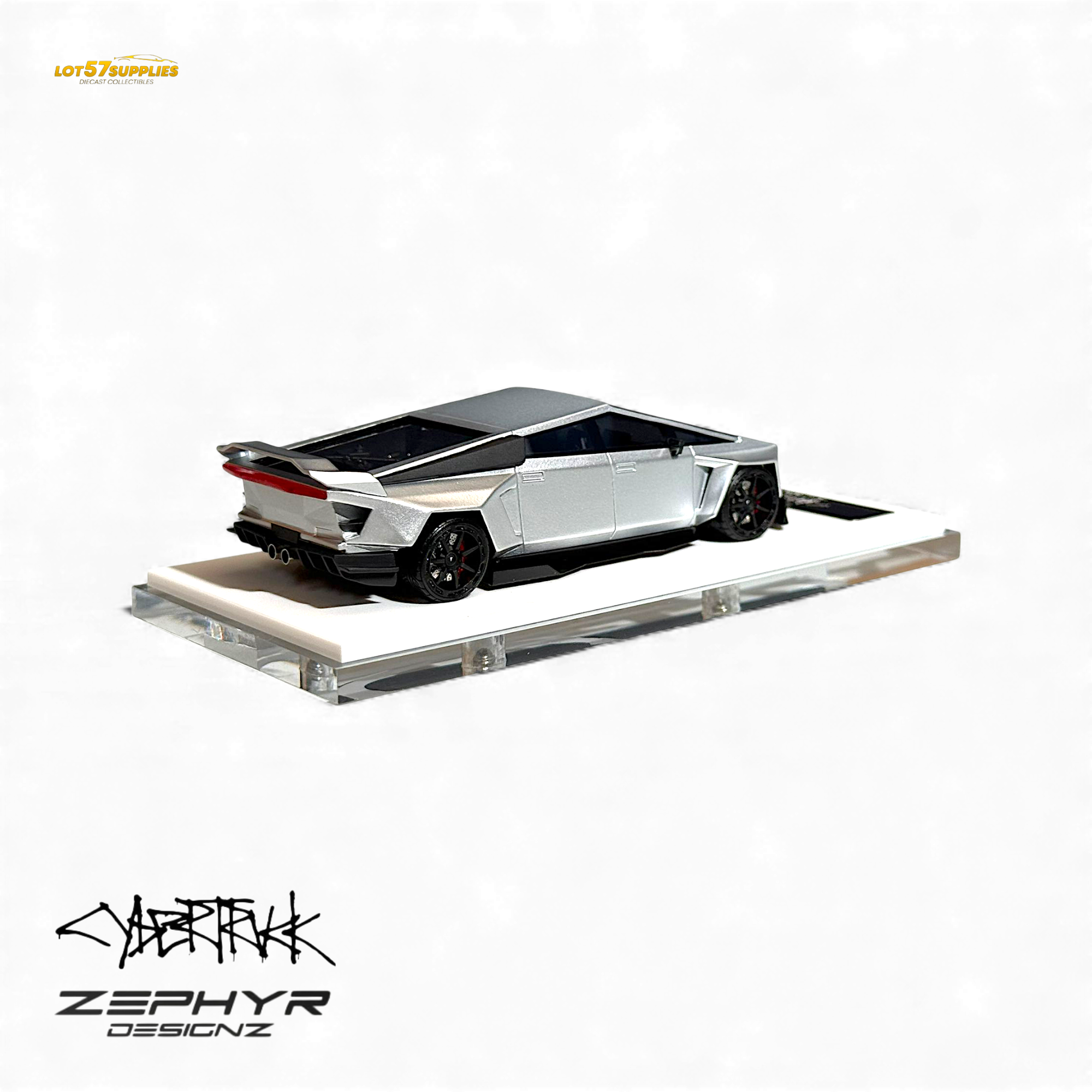 404ERROR Tesla Cybertruck Custom Widebody Lowered - Silver 1:64