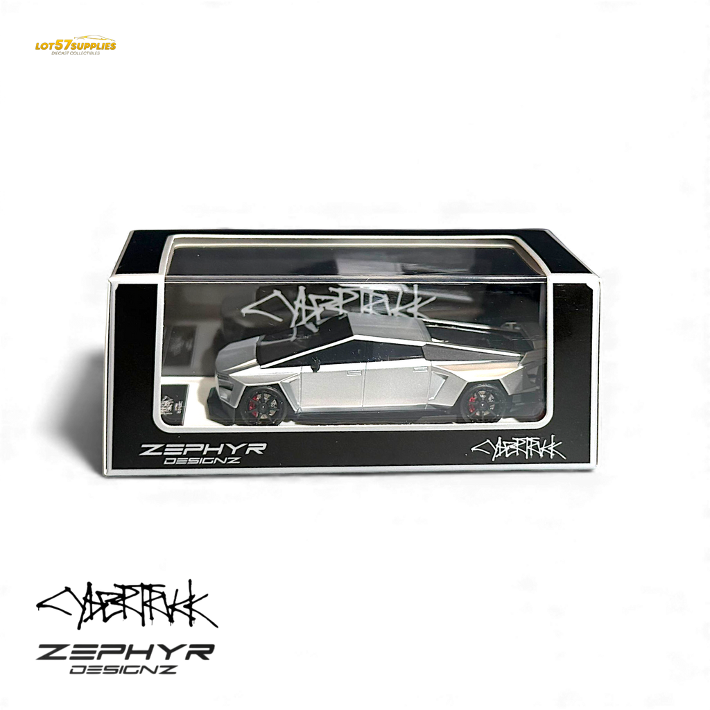 404ERROR Tesla Cybertruck Custom Widebody Lowered - Silver 1:64