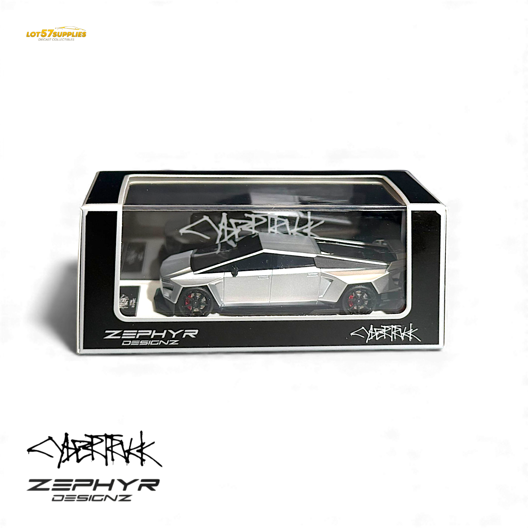 404ERROR Tesla Cybertruck Custom Widebody Lowered - Silver 1:64