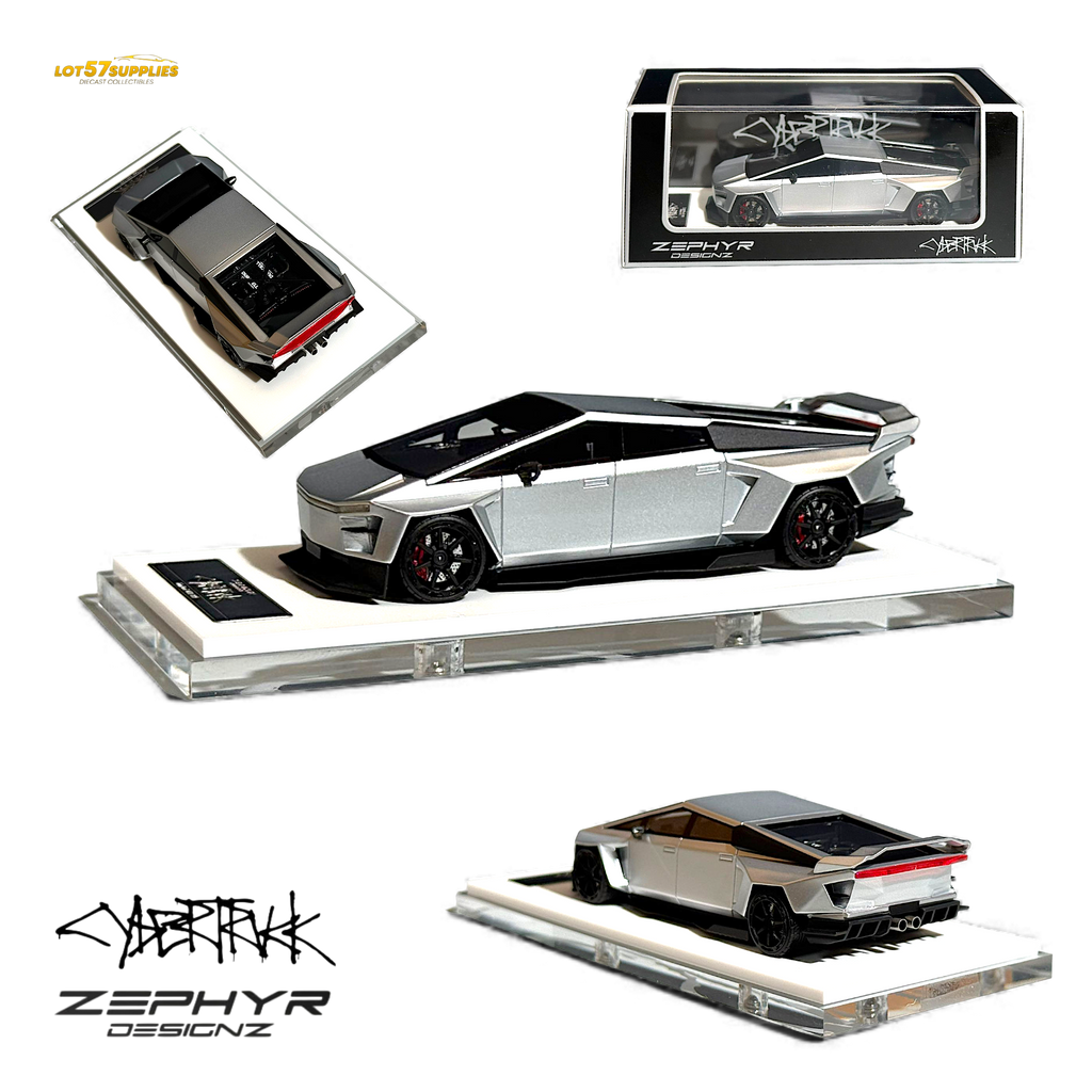 404ERROR Tesla Cybertruck Custom Widebody Lowered - Silver 1:64