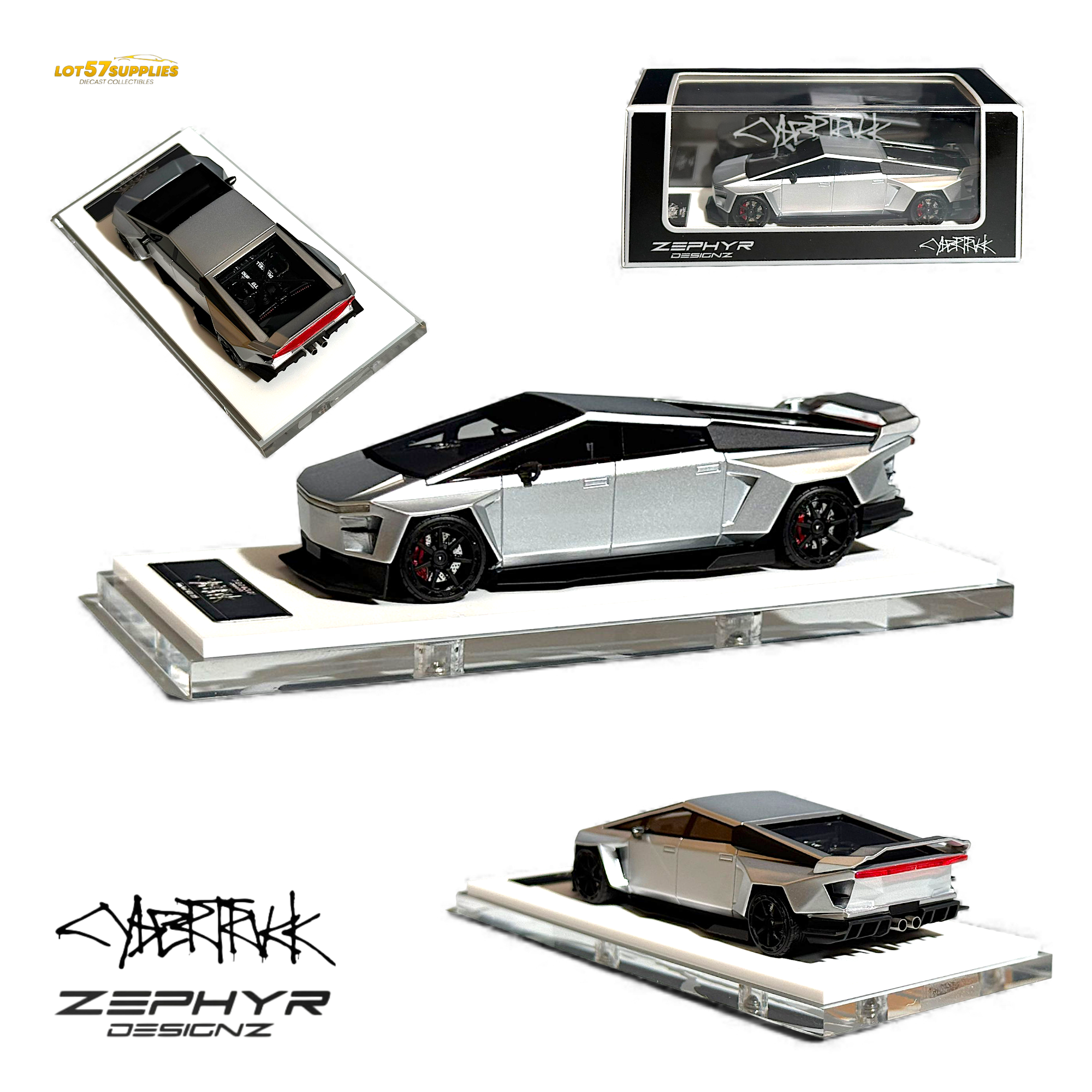 404ERROR Tesla Cybertruck Custom Widebody Lowered - Silver 1:64