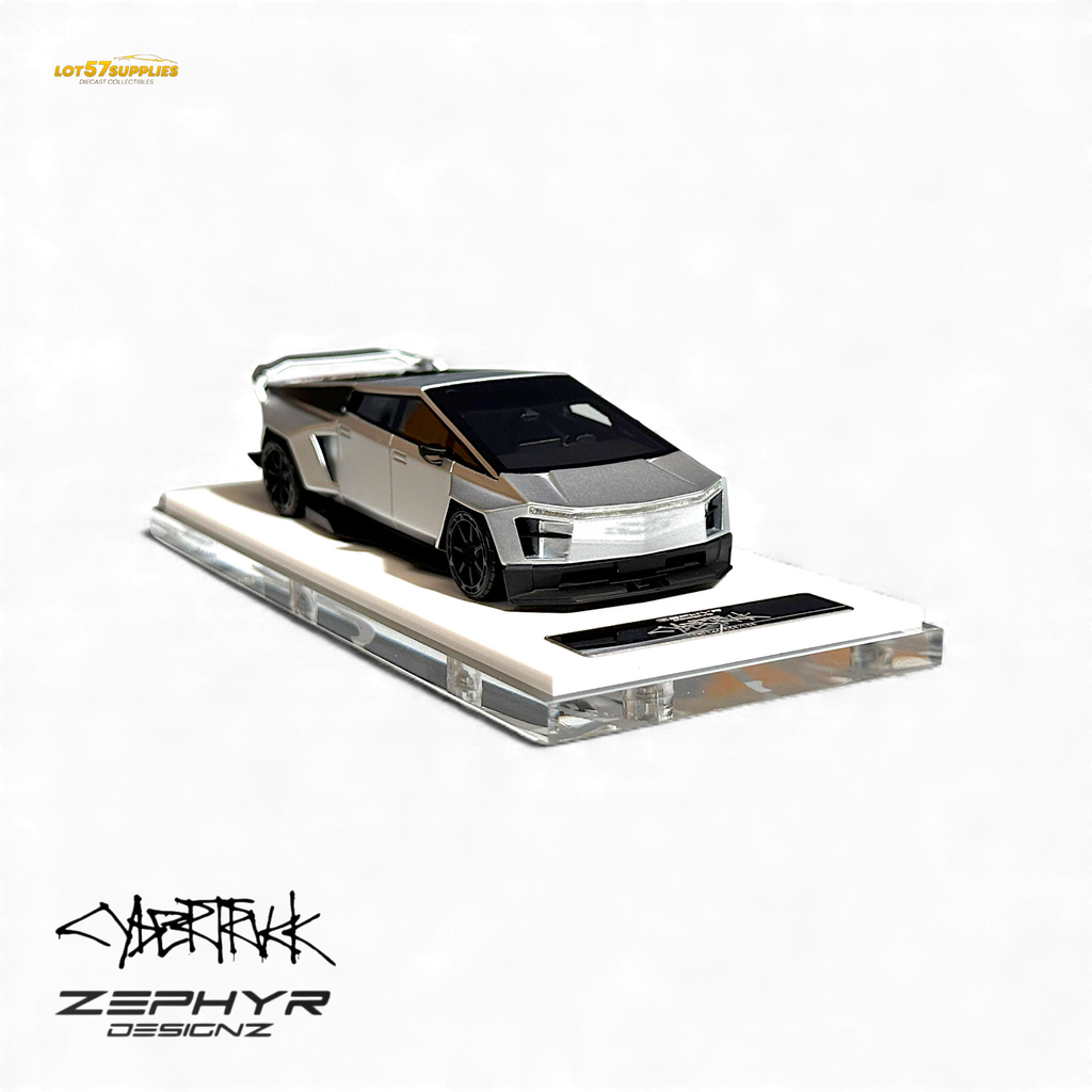 404ERROR Tesla Cybertruck Custom Widebody Lowered - Silver 1:64