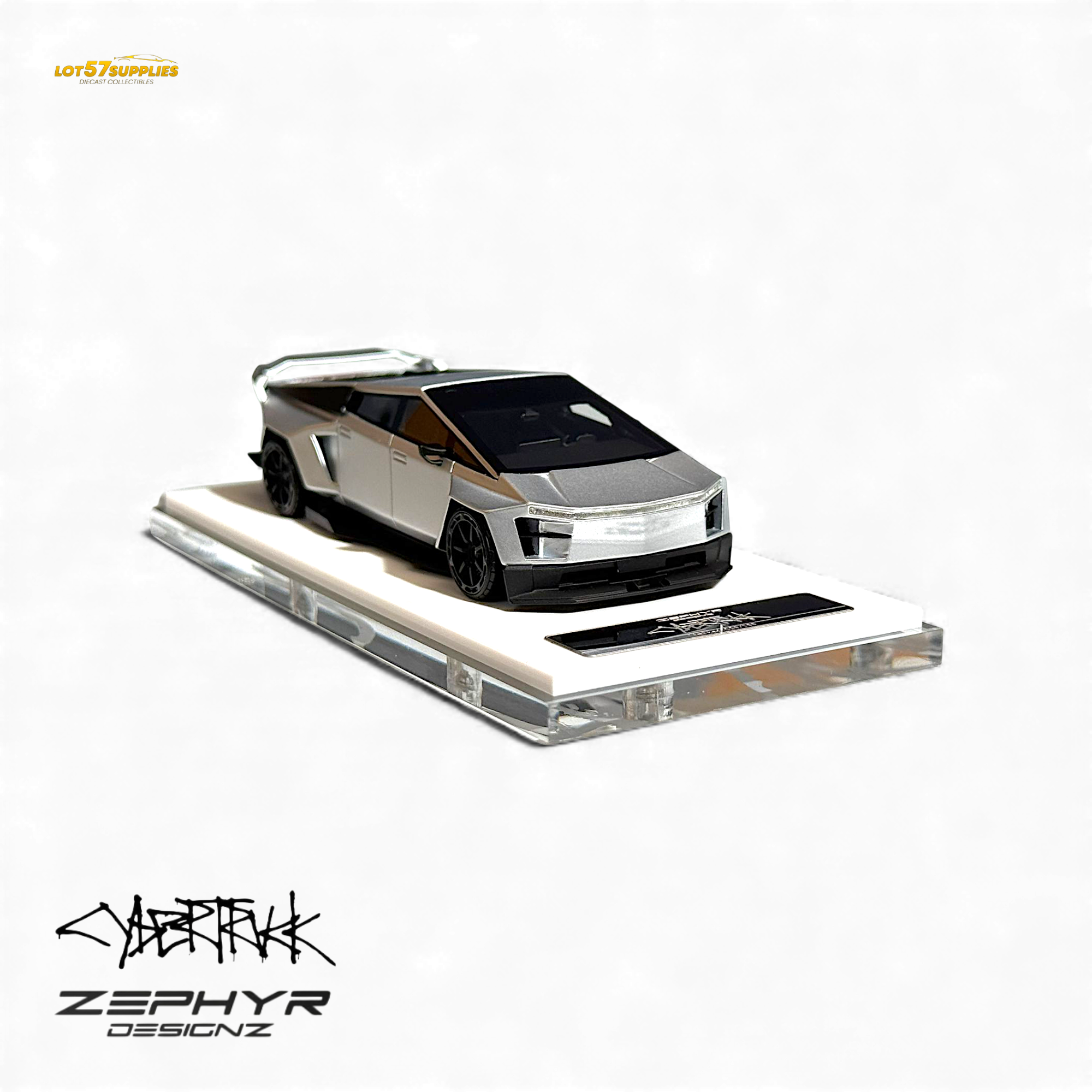 404ERROR Tesla Cybertruck Custom Widebody Lowered - Silver 1:64