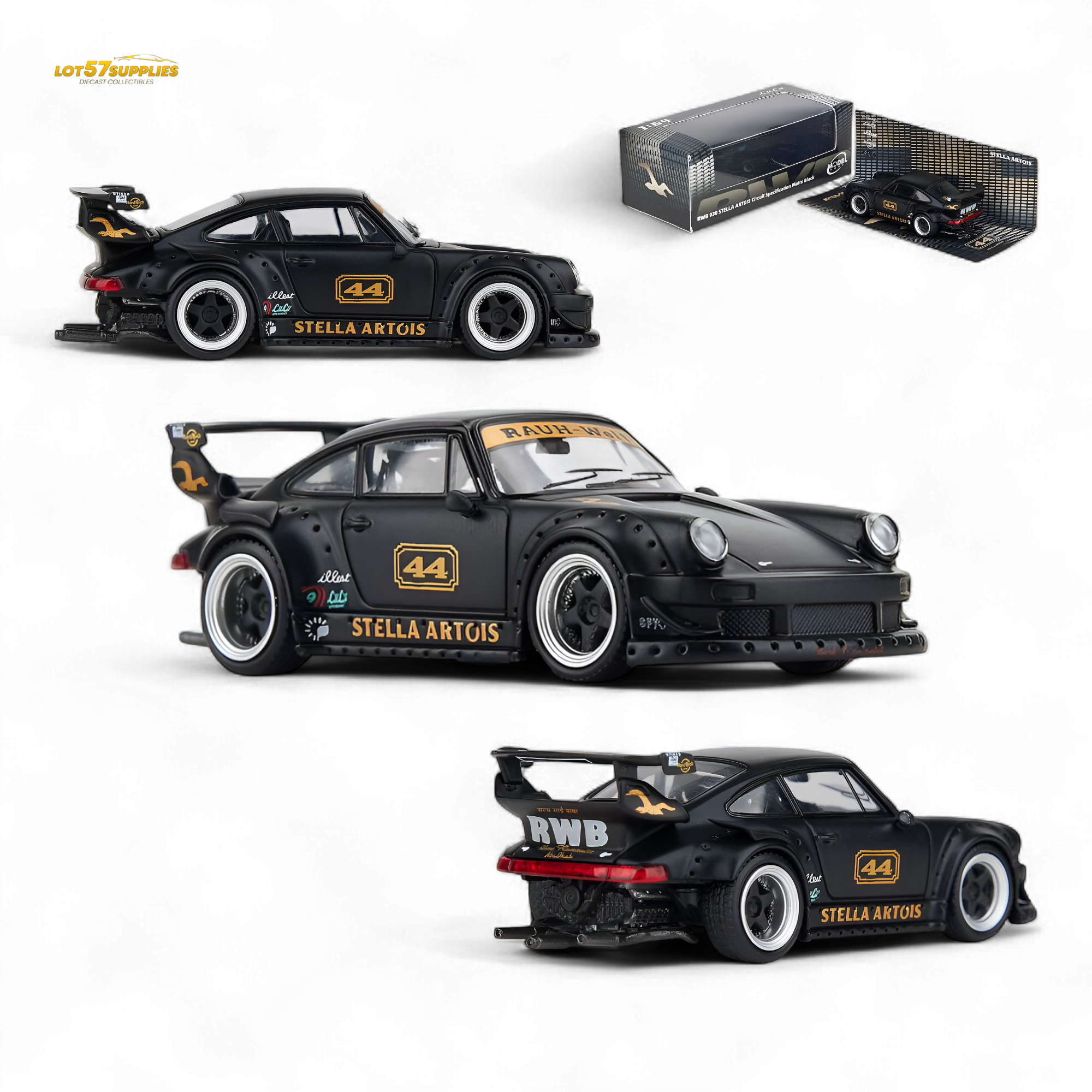 ModelModel Porsche RWB 993 Stella Artois #44 Matte Black 1:64