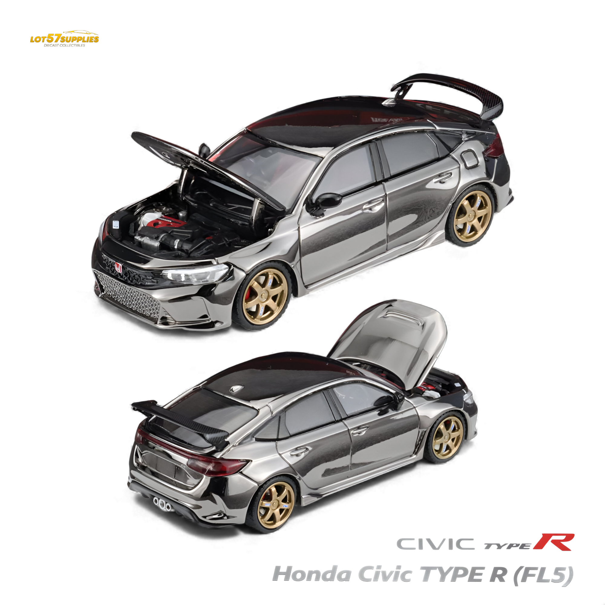 MH Honda Civic Type R FL5 Chrome Gun Black 1:64