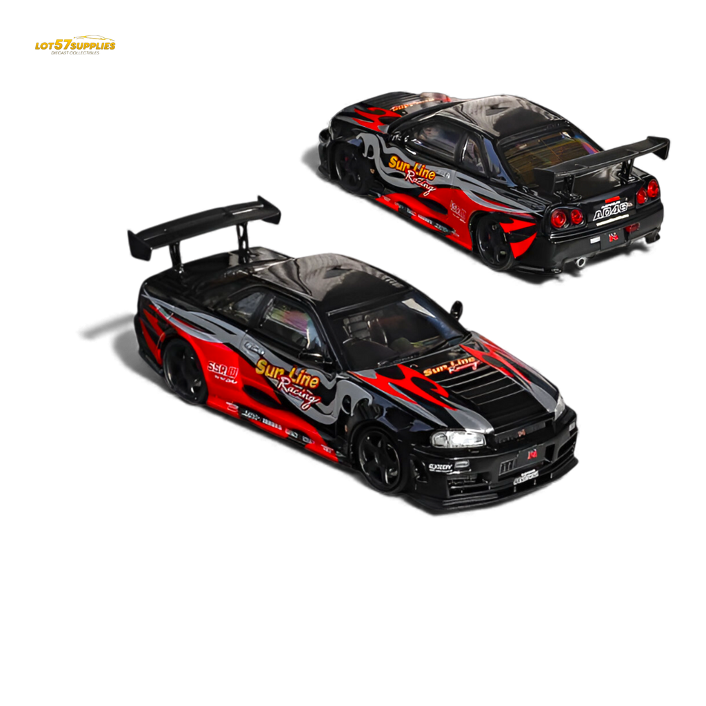 Fuji Skyline R34 GT-R Nismo Z-Tune Black Red Flame 1:64