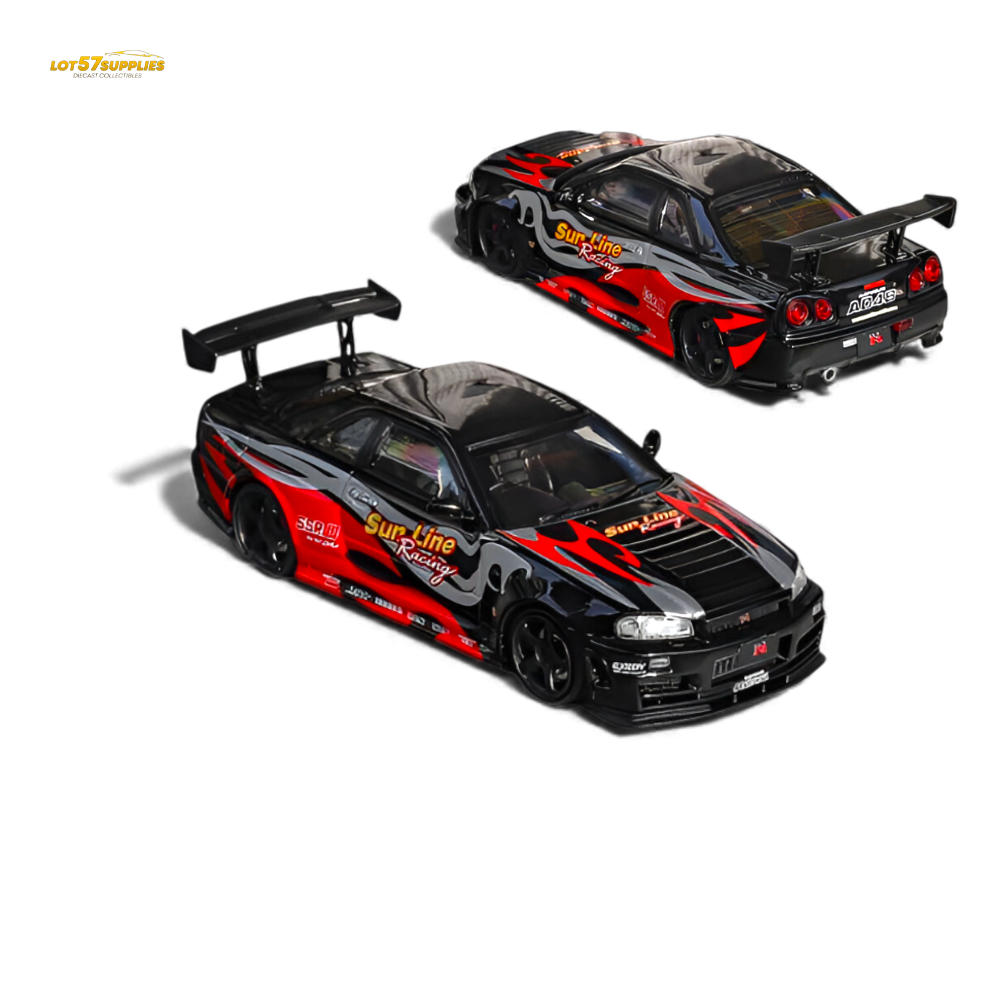Fuji Skyline R34 GT-R Nismo Z-Tune Black Red Flame 1:64