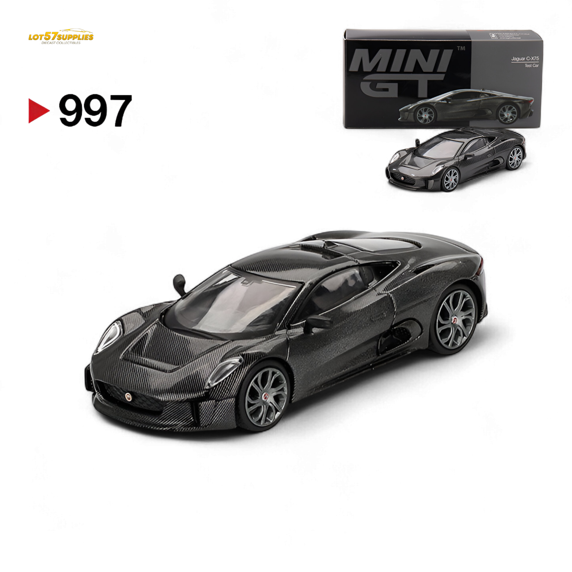 Mini GT Jaguar C-X75 Test Car Carbon Fiber 1:64