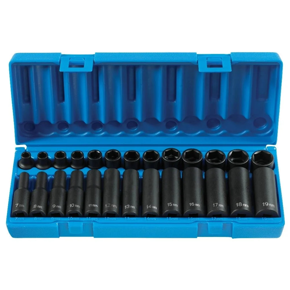 Grey Pneumatic 1226M 3/8" Drive 26-Piece Metric Standard & Deep Master Impact Socket Set (7mm - 19mm)