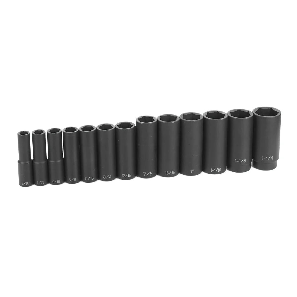 Grey Pneumatic 1312D 1/2" Drive 13-Piece Deep Length Fractional Impact Socket Set (7/16" - 1-1/4")