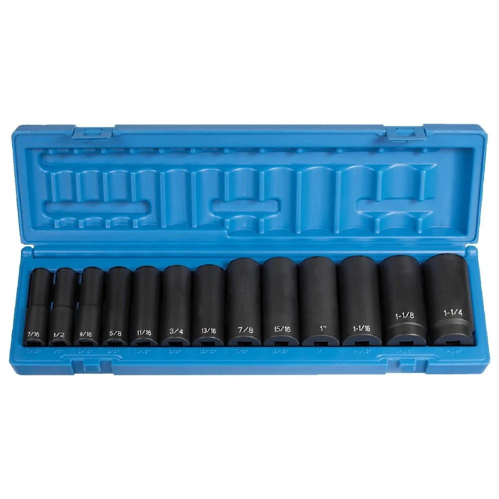 Grey Pneumatic 1312D 1/2" Drive 13-Piece Deep Length Fractional Impact Socket Set (7/16" - 1-1/4")