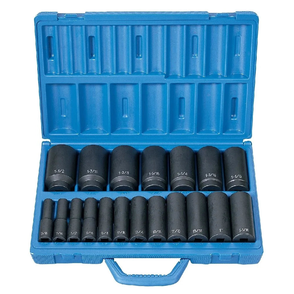 Grey Pneumatic 1319D 1/2" Drive 19-Piece Deep Length Fractional Master Impact Socket Set (3/8" - 1-1/2")
