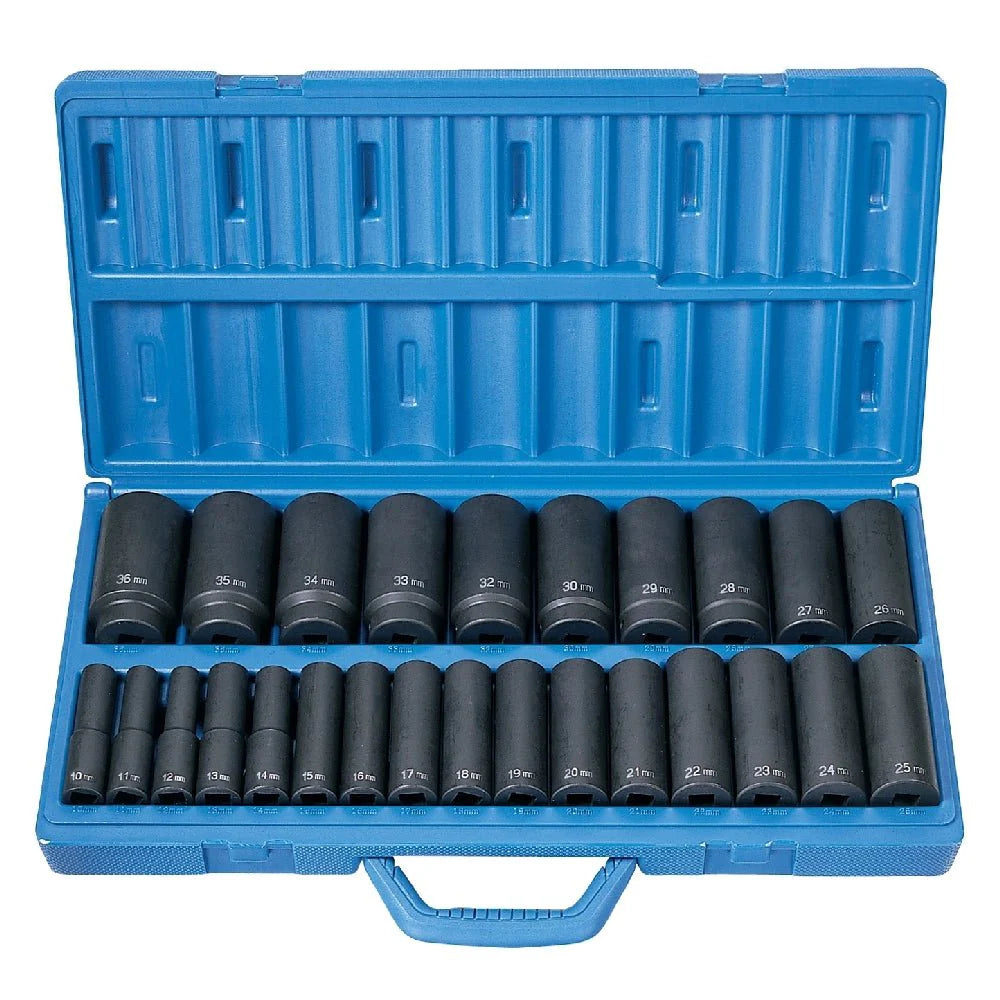 Grey Pneumatic 1326MD 1/2" Drive 26-Piece Deep Length Metric Master Impact Socket Set (10mm - 36mm)