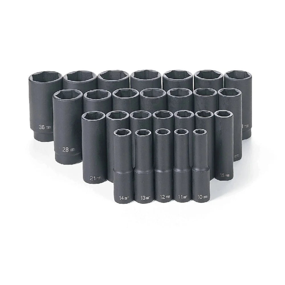 Grey Pneumatic 1326MD 1/2" Drive 26-Piece Deep Length Metric Master Impact Socket Set (10mm - 36mm)