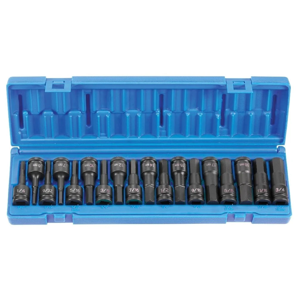 Grey Pneumatic 1598HC 1/2" Drive 18-Piece Master Combo SAE & Metric Impact Hex Driver Set