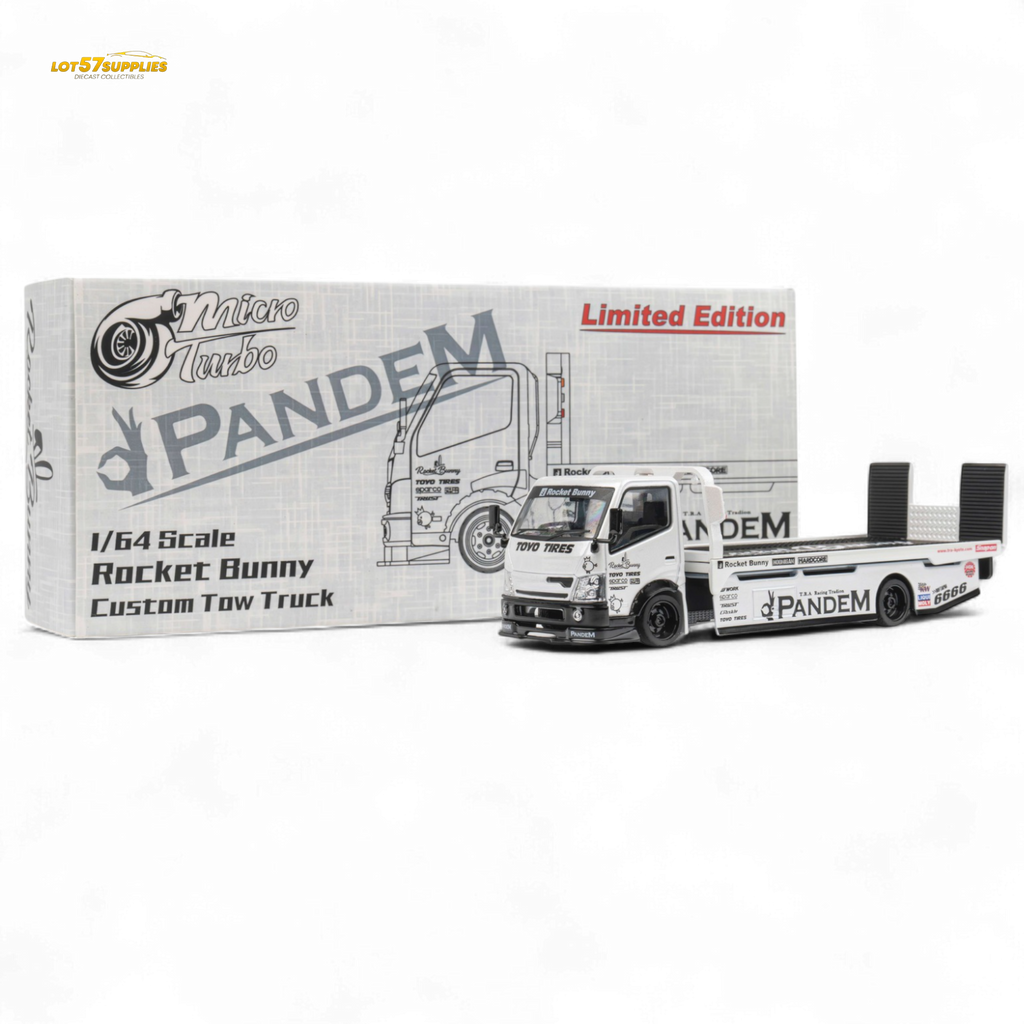 MicroTurbo Hino 300 Flat Bed Truck Pandem Rocket Bunny White 1:64