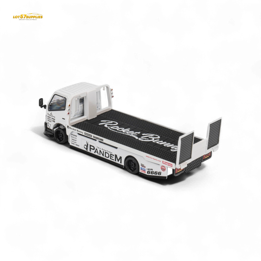 MicroTurbo Hino 300 Flat Bed Truck Pandem Rocket Bunny White 1:64