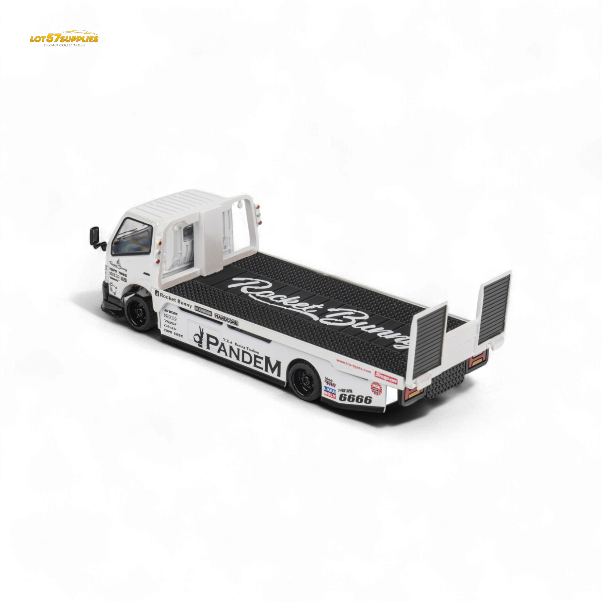 MicroTurbo Hino 300 Flat Bed Truck Pandem Rocket Bunny White 1:64