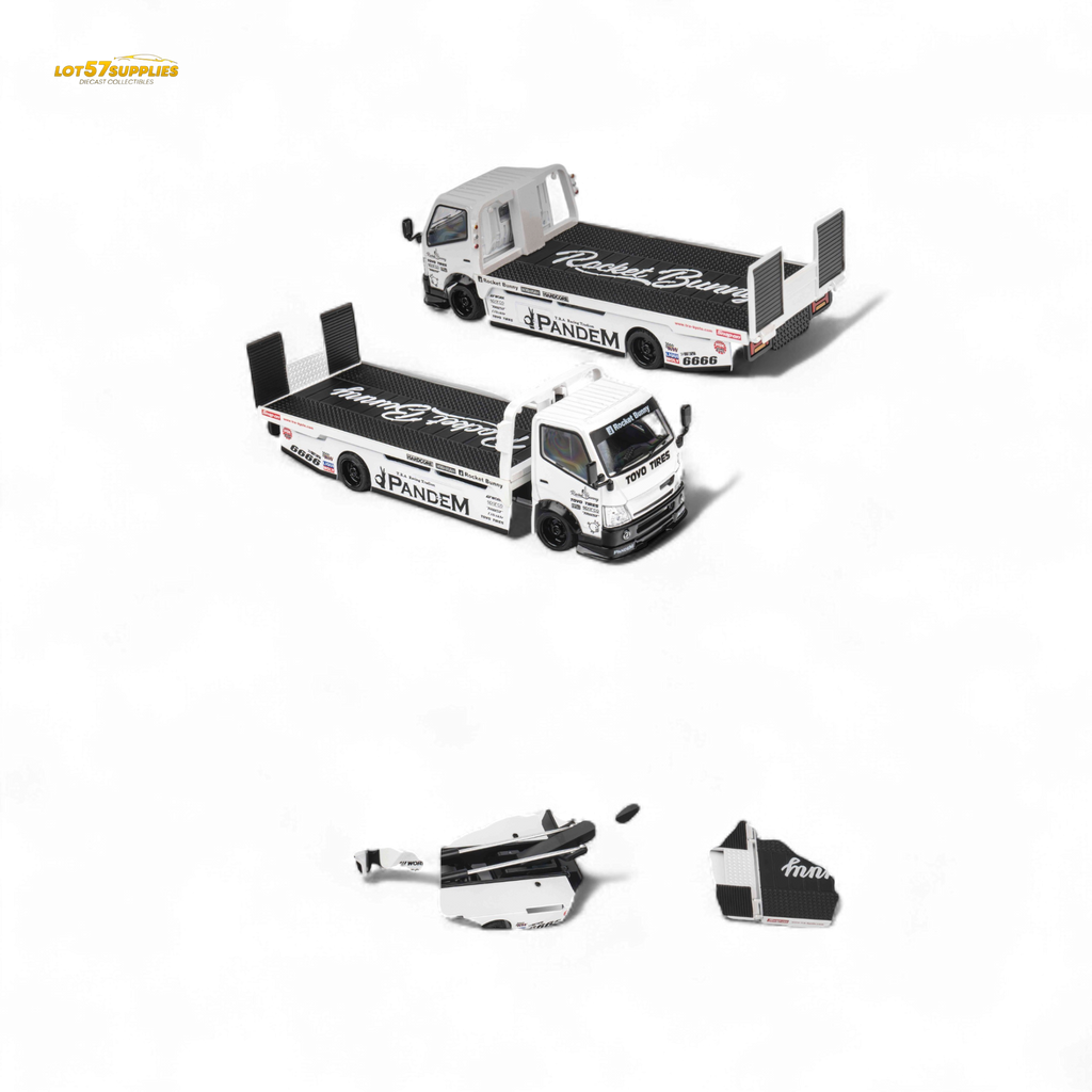 MicroTurbo Hino 300 Flat Bed Truck Pandem Rocket Bunny White 1:64