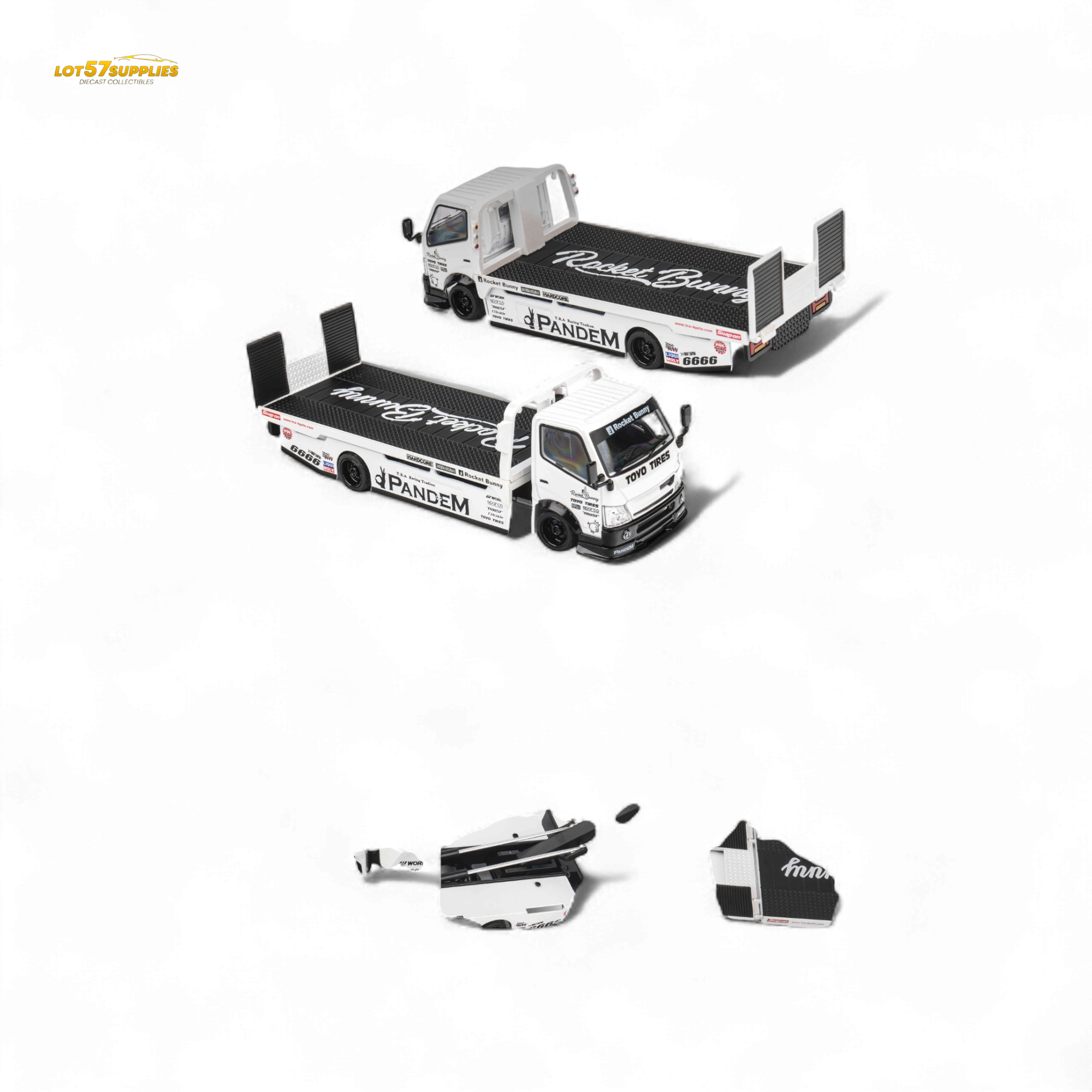 MicroTurbo Hino 300 Flat Bed Truck Pandem Rocket Bunny White 1:64