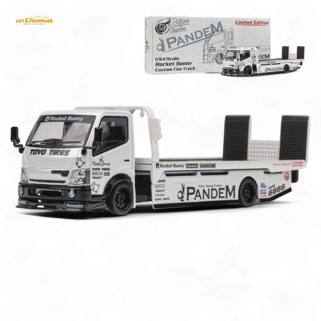 MicroTurbo Hino 300 Flat Bed Truck Pandem Rocket Bunny White 1:64