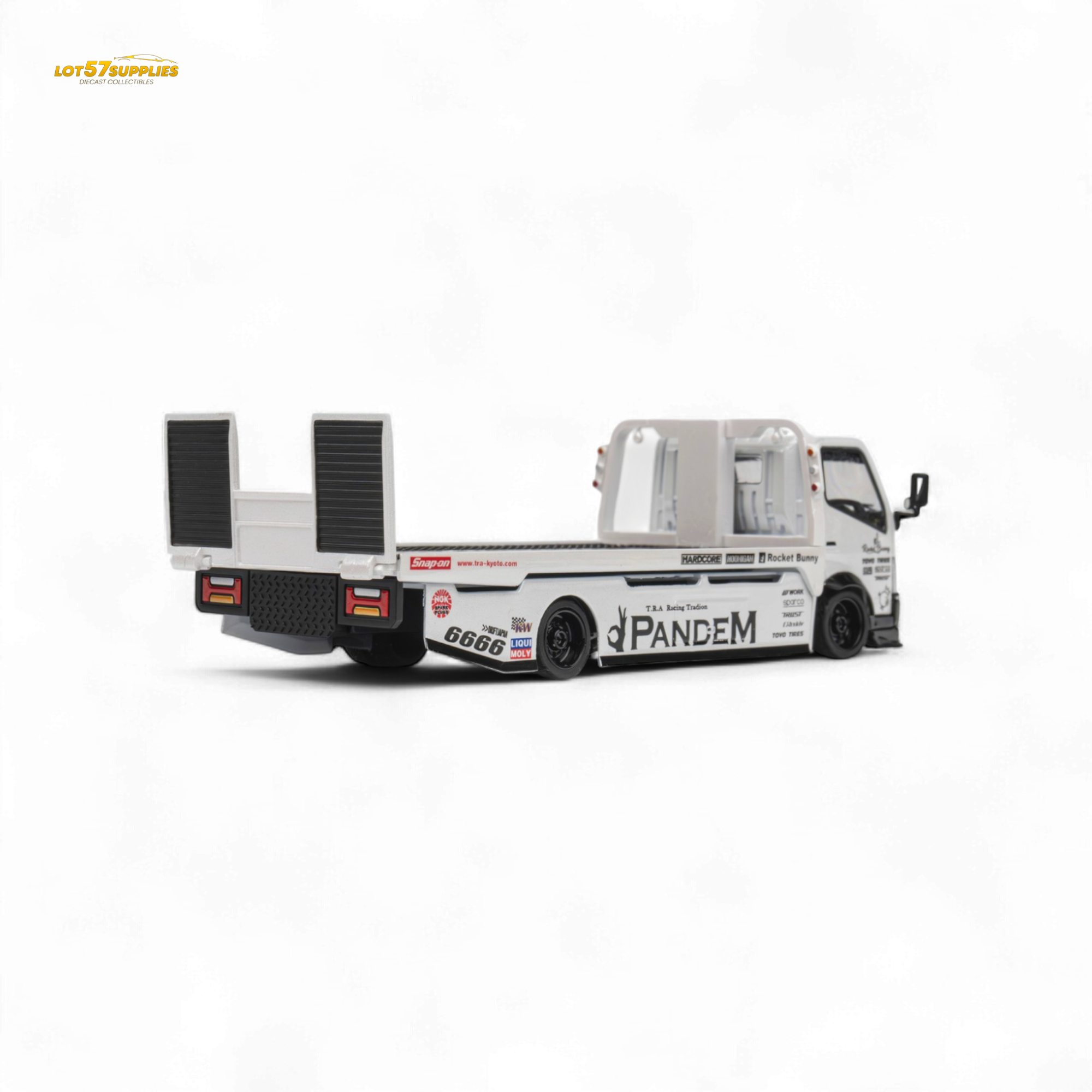 MicroTurbo Hino 300 Flat Bed Truck Pandem Rocket Bunny White 1:64