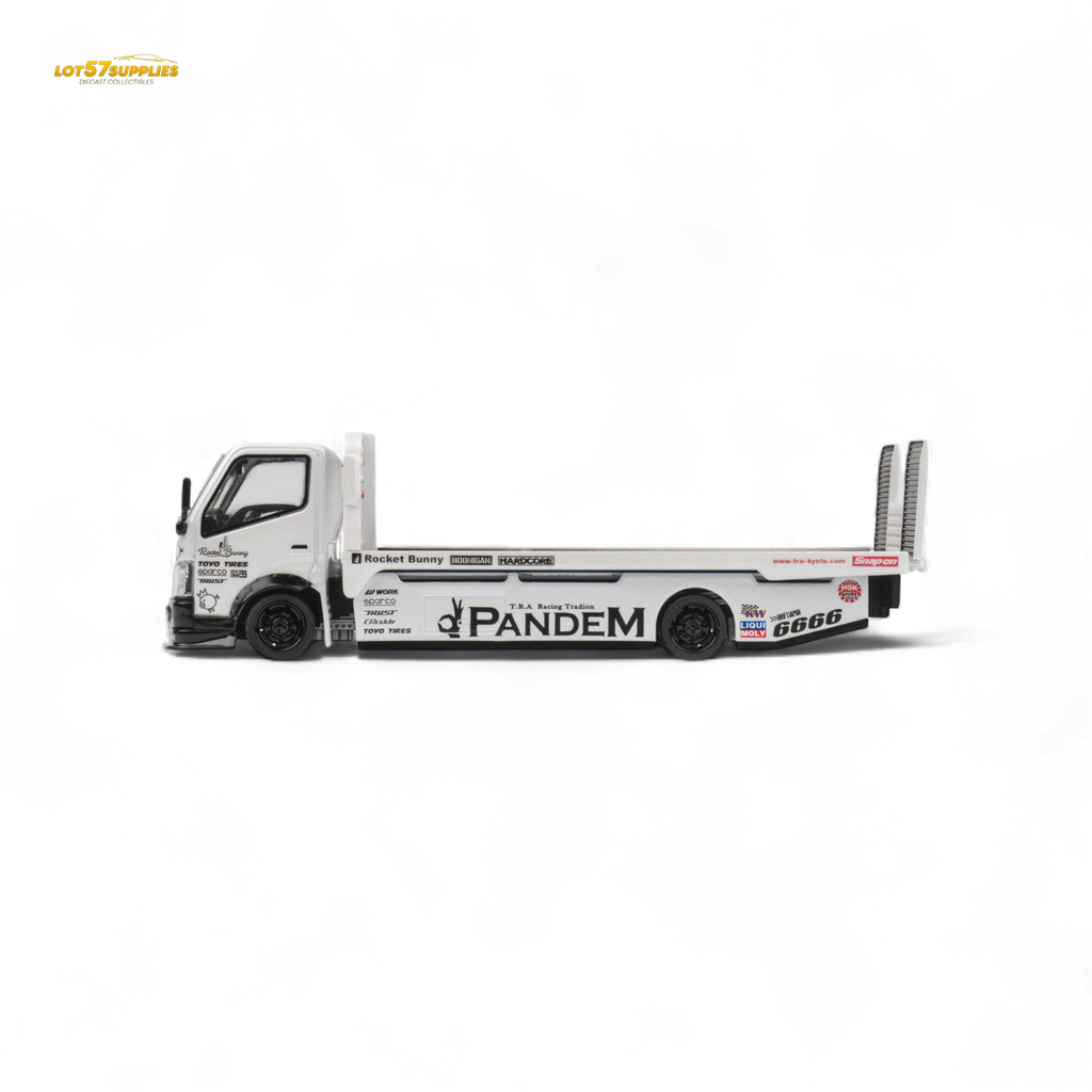 MicroTurbo Hino 300 Flat Bed Truck Pandem Rocket Bunny White 1:64