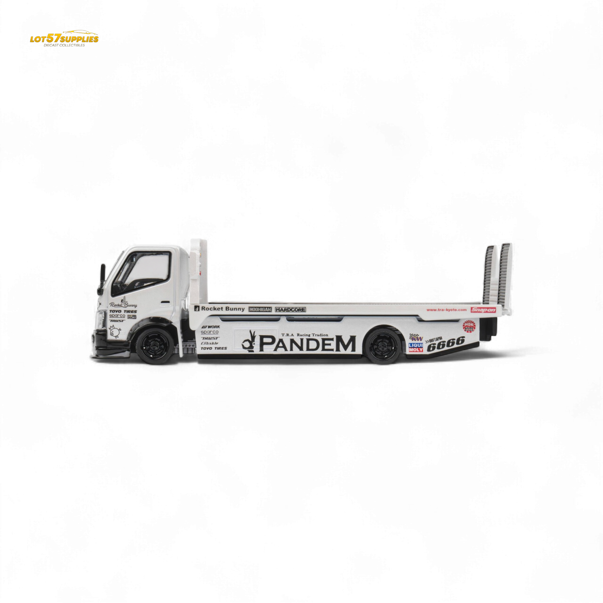 MicroTurbo Hino 300 Flat Bed Truck Pandem Rocket Bunny White 1:64