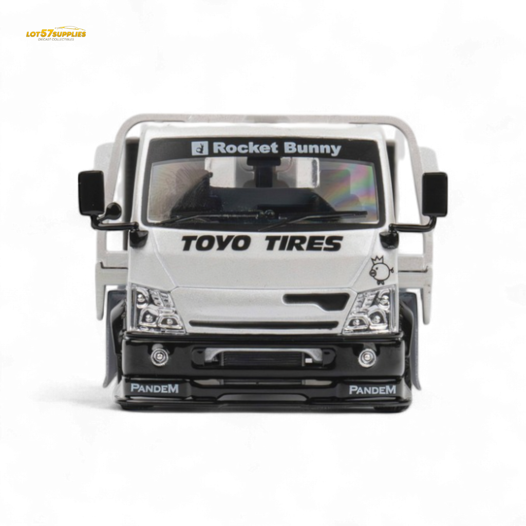 MicroTurbo Hino 300 Flat Bed Truck Pandem Rocket Bunny White 1:64