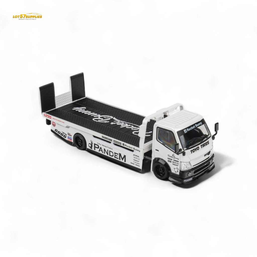 MicroTurbo Hino 300 Flat Bed Truck Pandem Rocket Bunny White 1:64