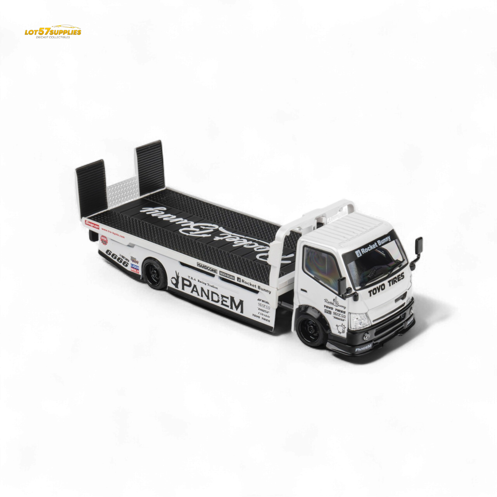 MicroTurbo Hino 300 Flat Bed Truck Pandem Rocket Bunny White 1:64