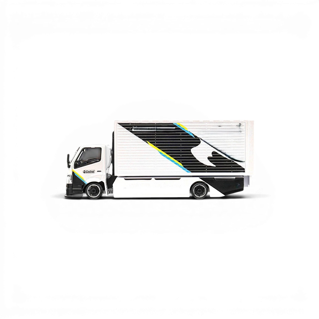 MicroTurbo HINO 300 Custom Box Truck White - Black Livery 1:64