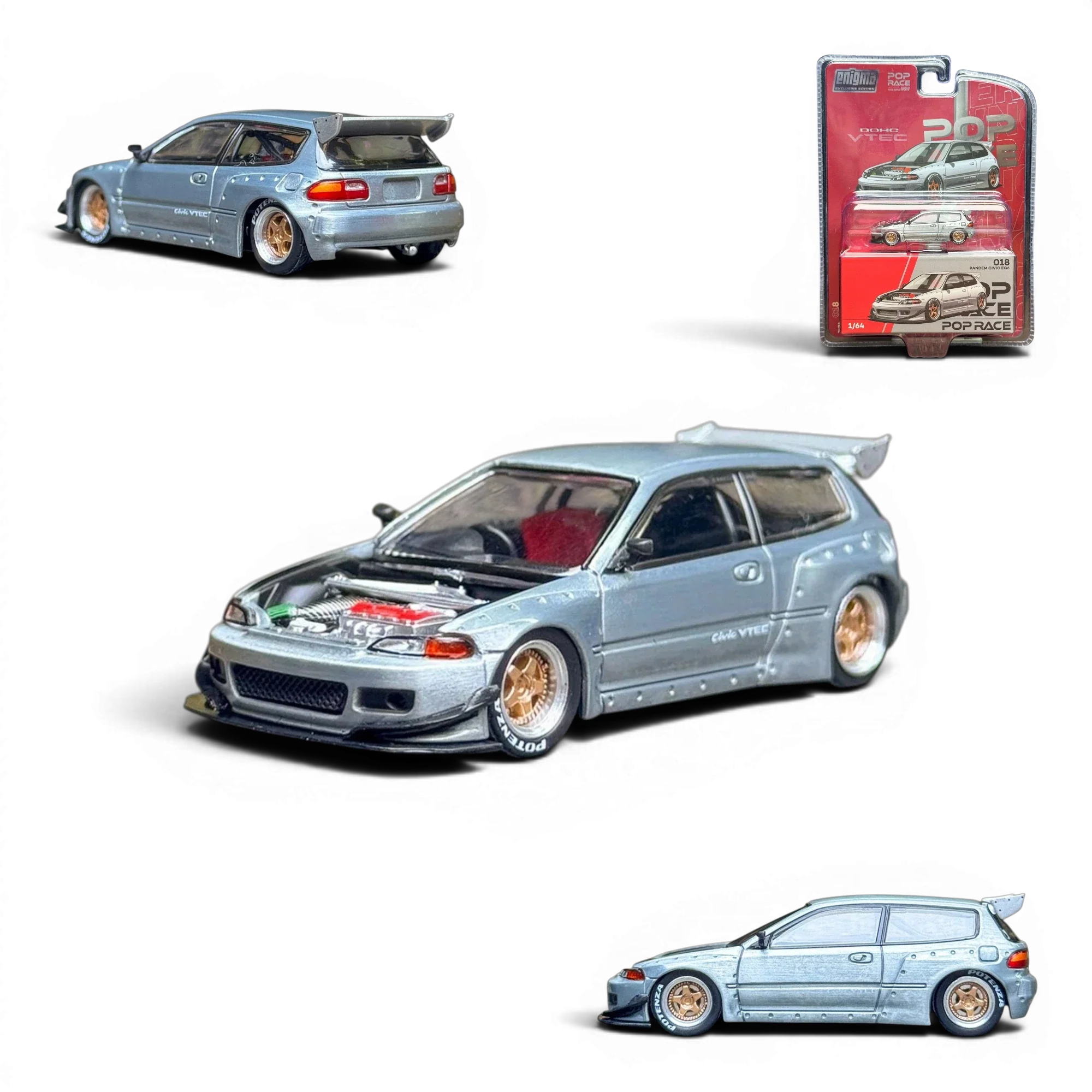 Pop Race Honda Civic EG6 Raw Metal 1:64