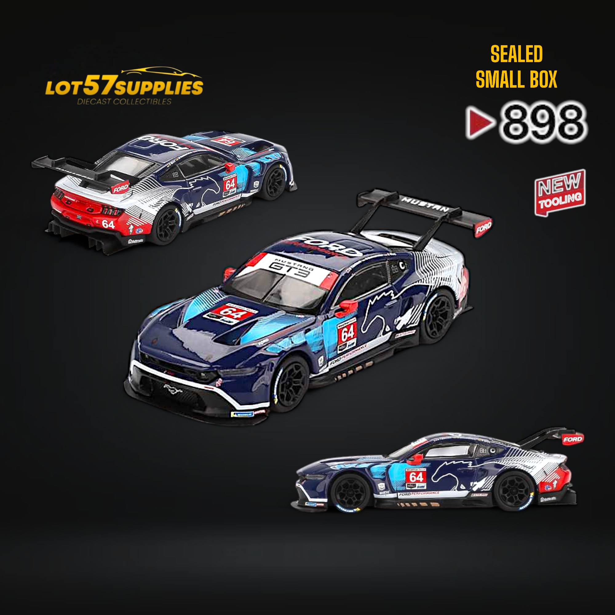 Mini GT Ford Mustang GT3 #64 Ford Multimatic Motorsports 2024 IMSA Daytona 24 Hrs 1:64