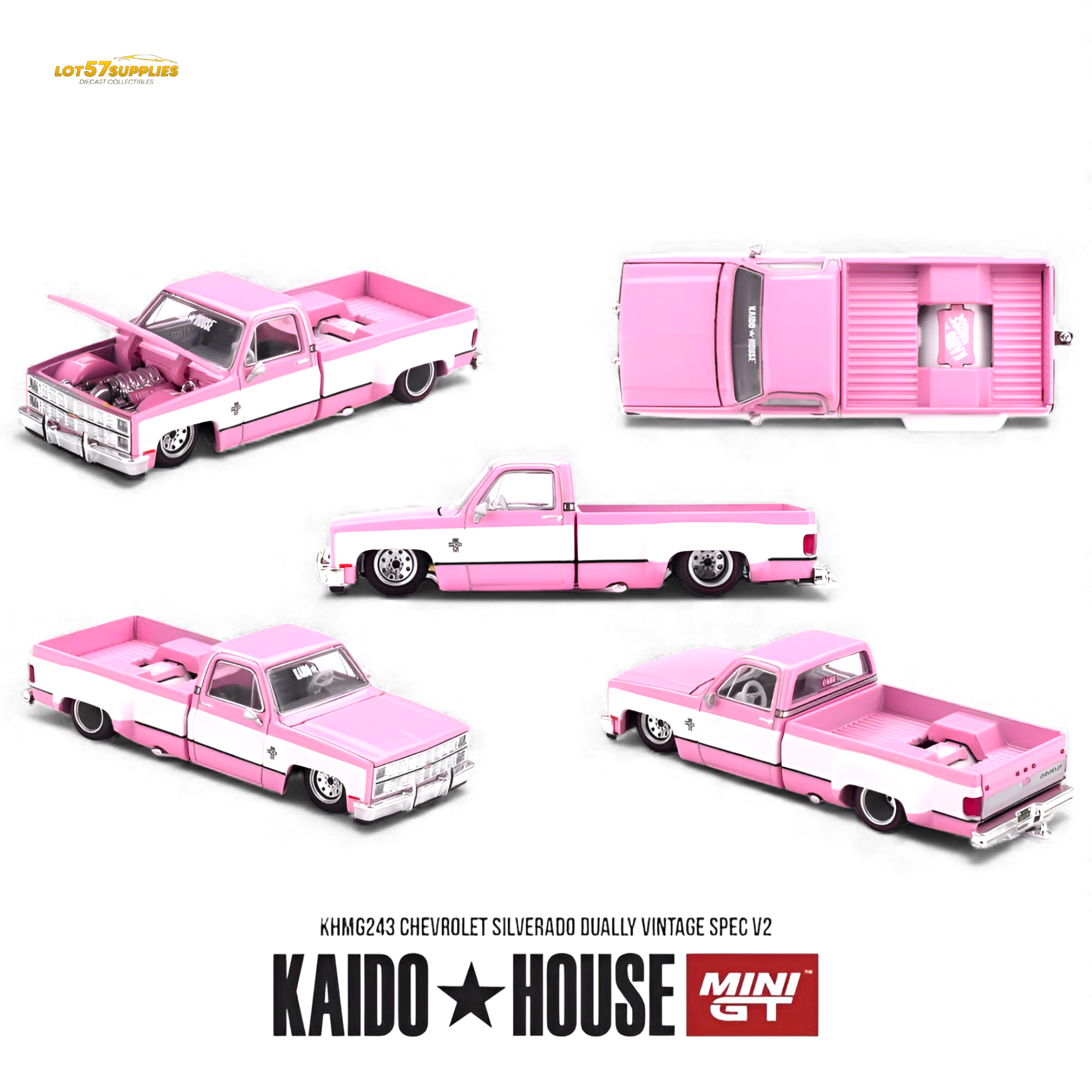 (Pre-Order) Mini GT x Kaido House Silverado Dually Pink 1:64