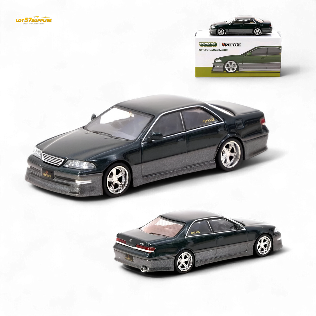 Tarmac Works VERTEX Toyota Mark II JZX100 Dark Green Metallic 1:64