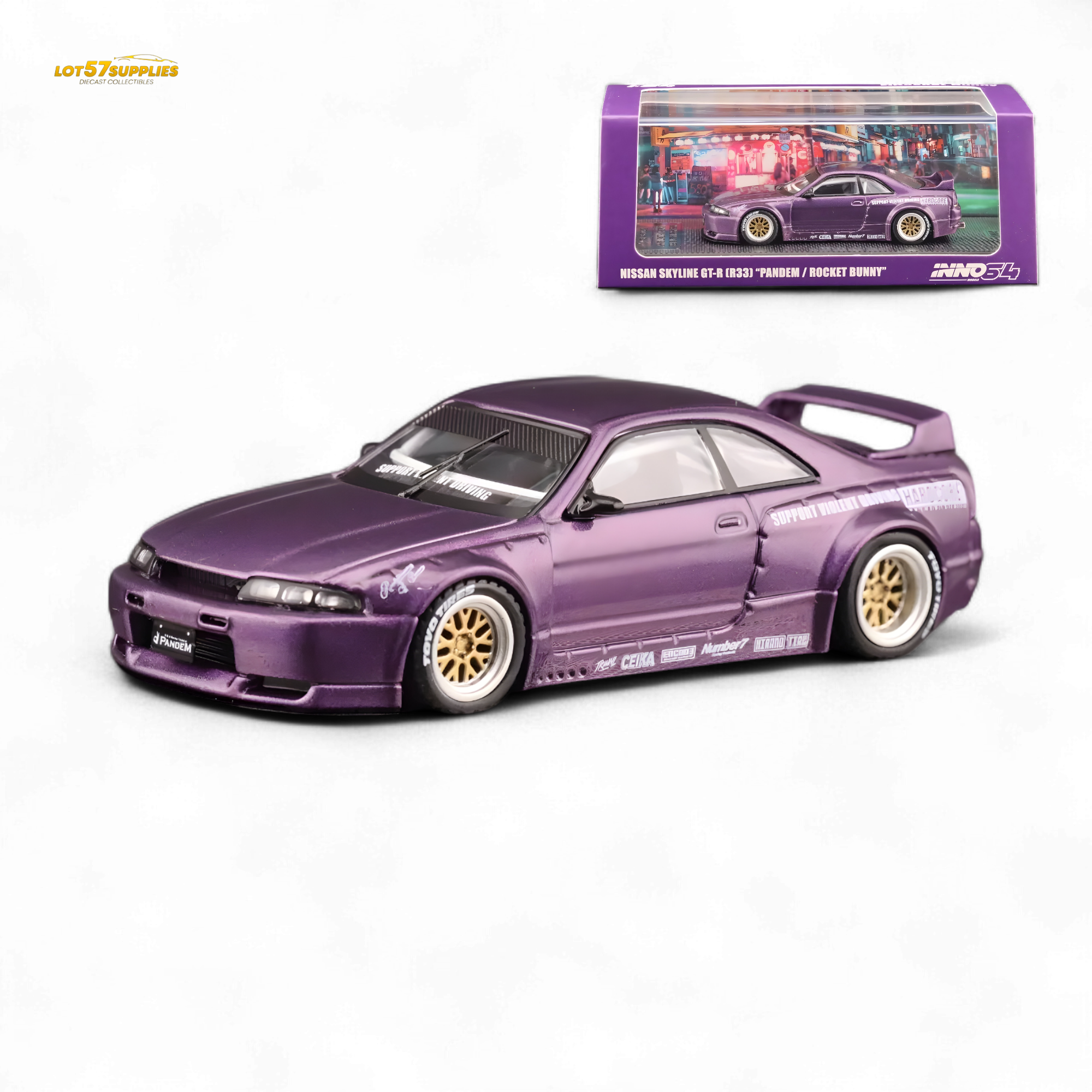 INNO64 Nissan Skyline GT-R R33 Pandem Rocket Bunny Purple 1:64