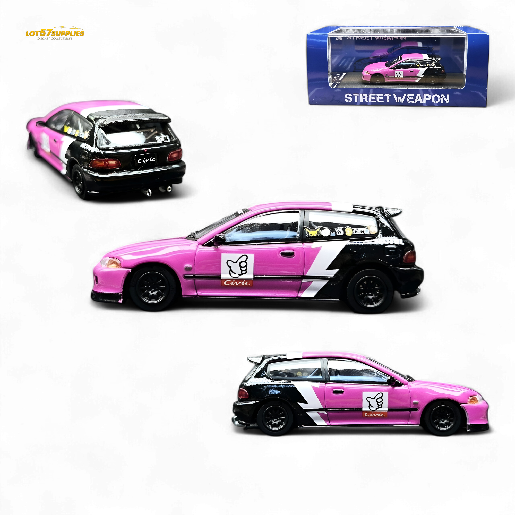 Street Weapon Honda Civic EG6 No Good Racing Pink 1:64