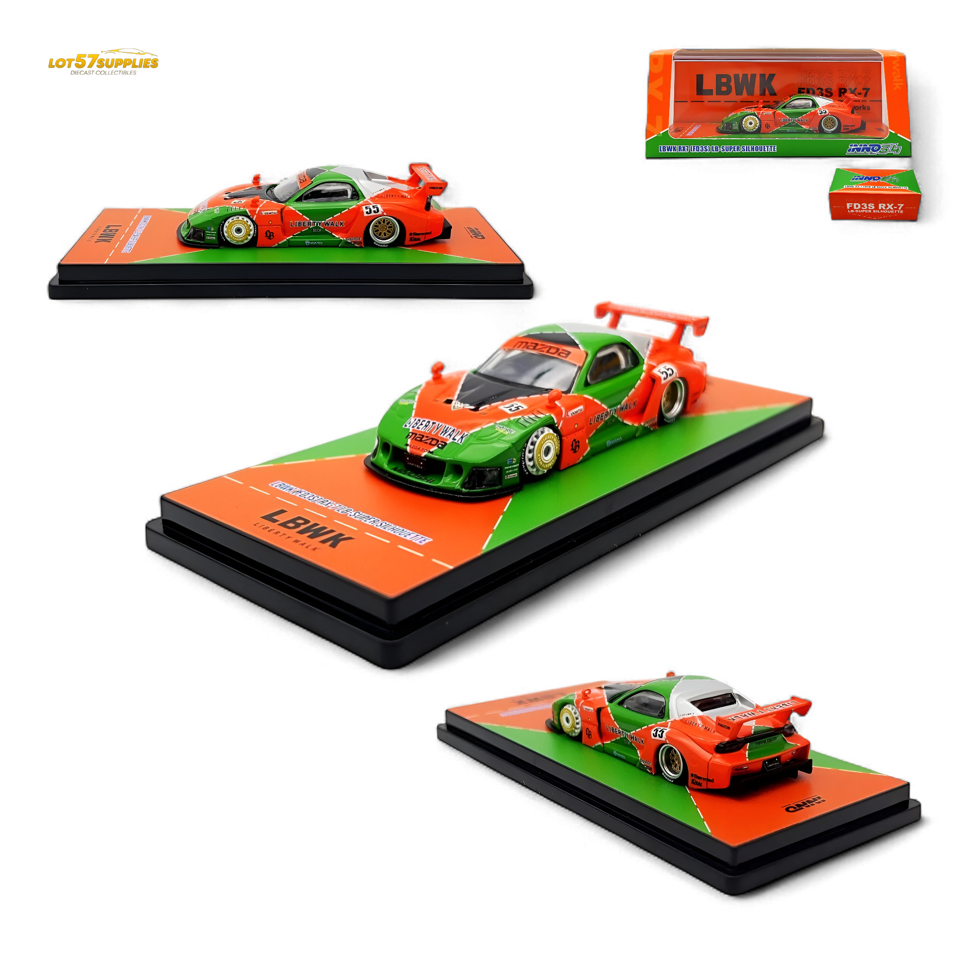 INNO64 Mazda RX-7 LBWK Orange/Green 1:64