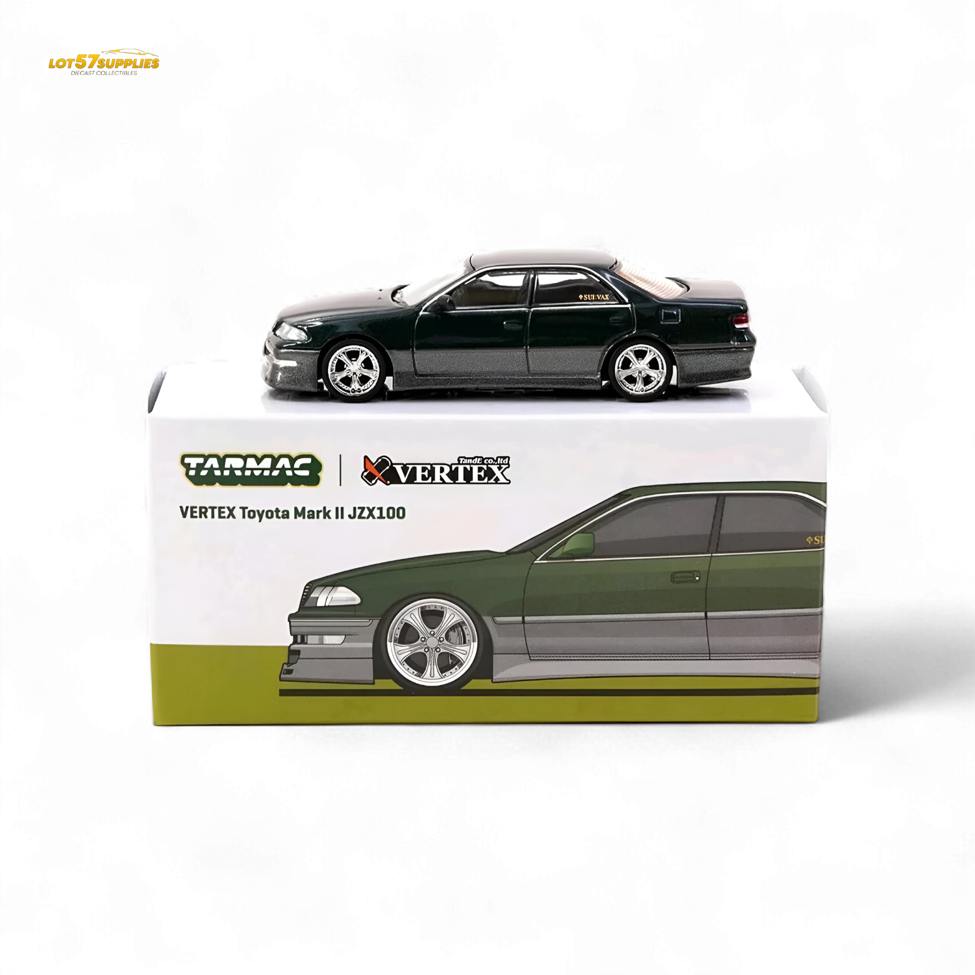 Tarmac Works VERTEX Toyota Mark II JZX100 Dark Green Metallic 1:64