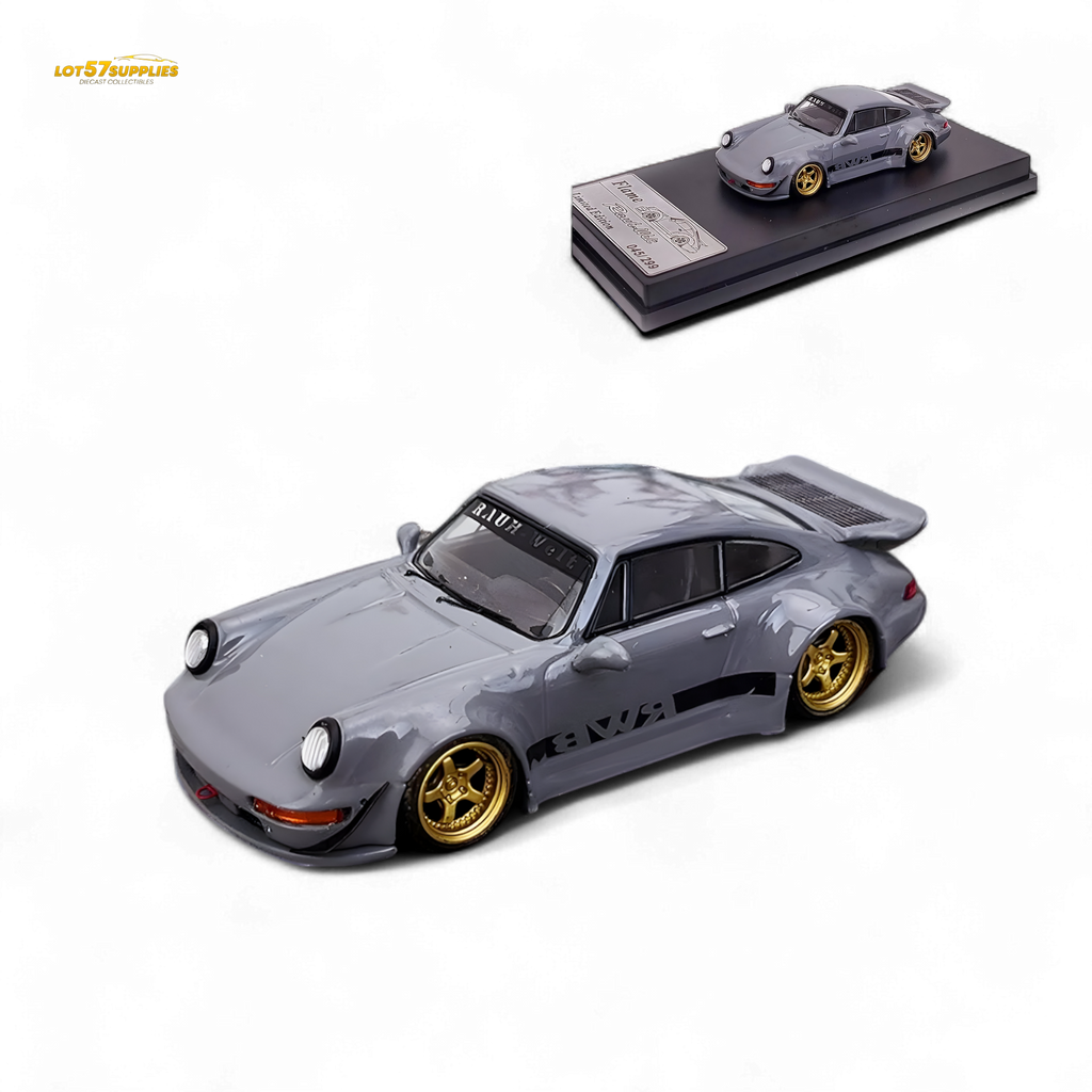 Flame Porsche 964 RWB Whale Tale Cement Gray 1:64