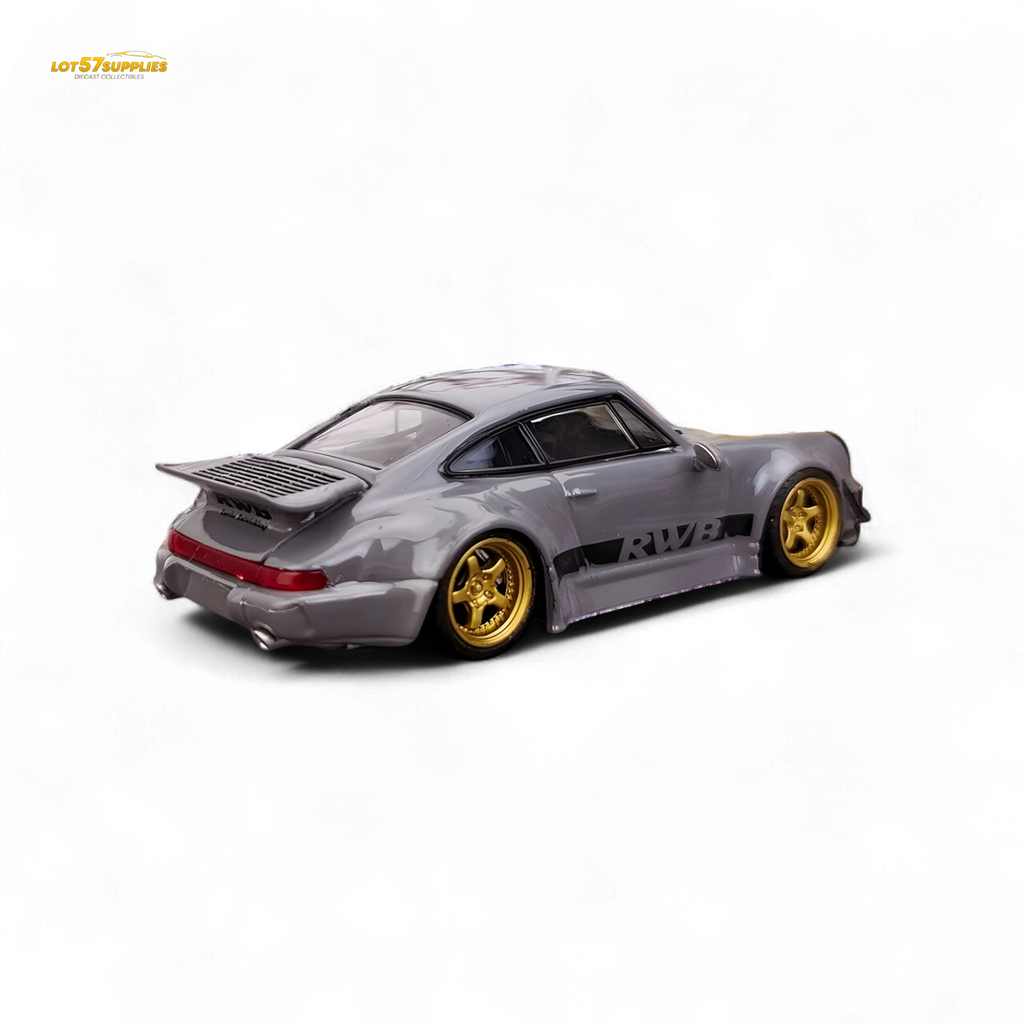Flame Porsche 964 RWB Whale Tale Cement Gray 1:64