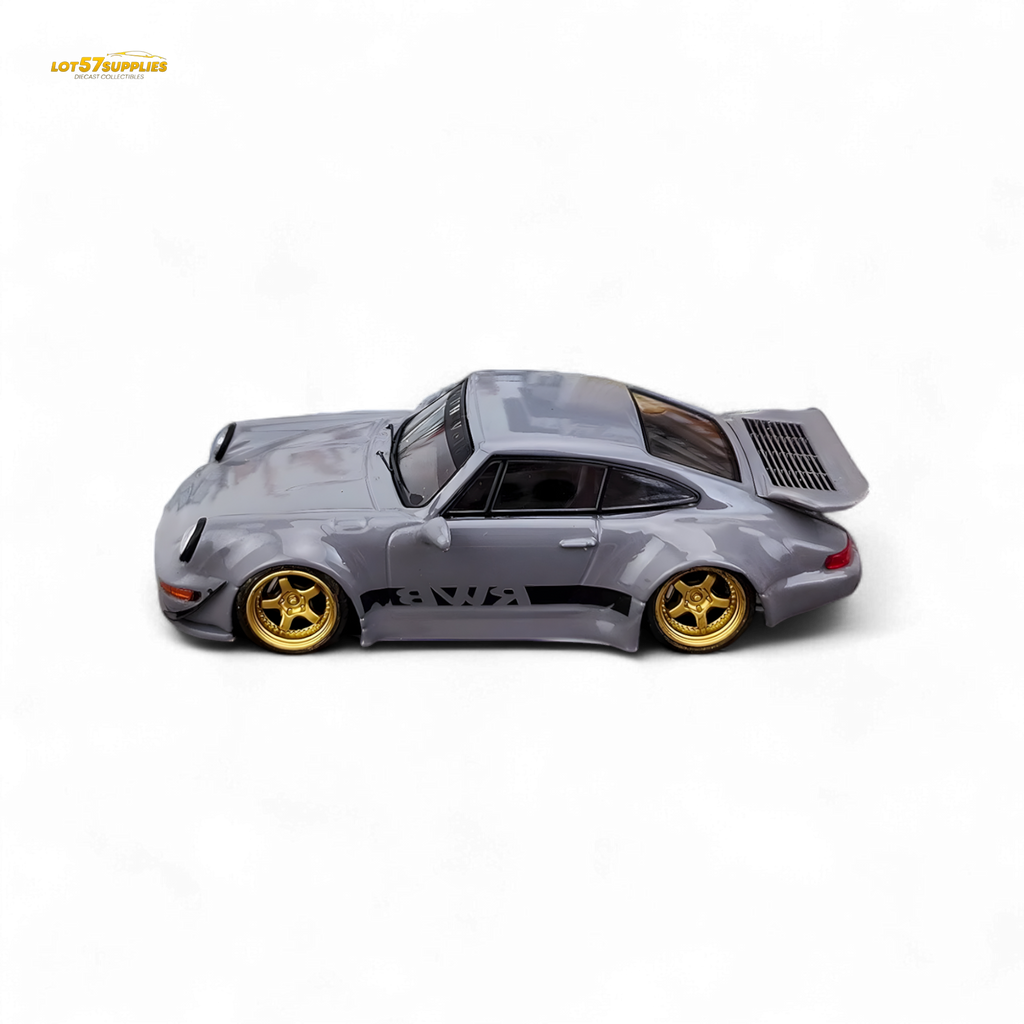 Flame Porsche 964 RWB Whale Tale Cement Gray 1:64