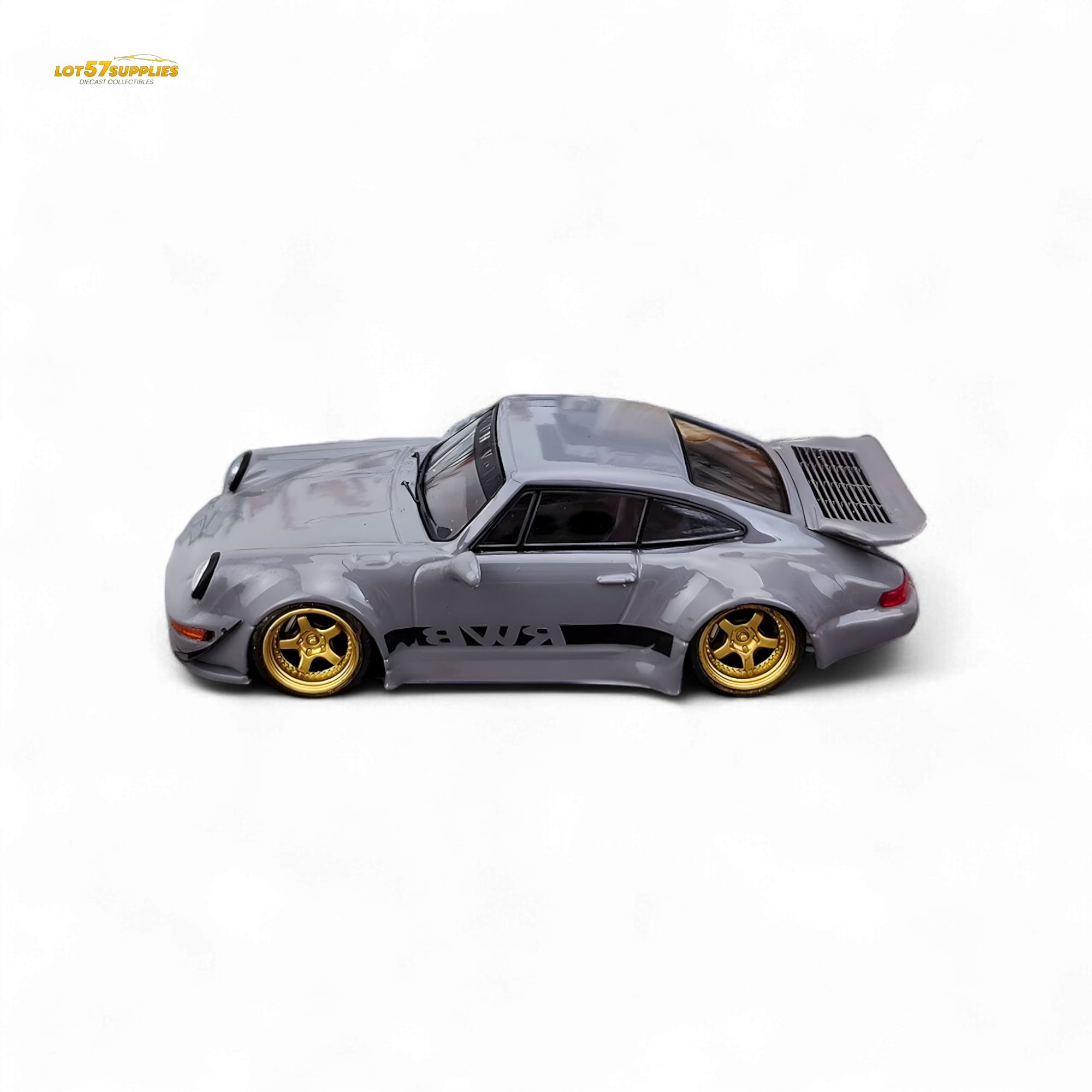 Flame Porsche 964 RWB Whale Tale Cement Gray 1:64