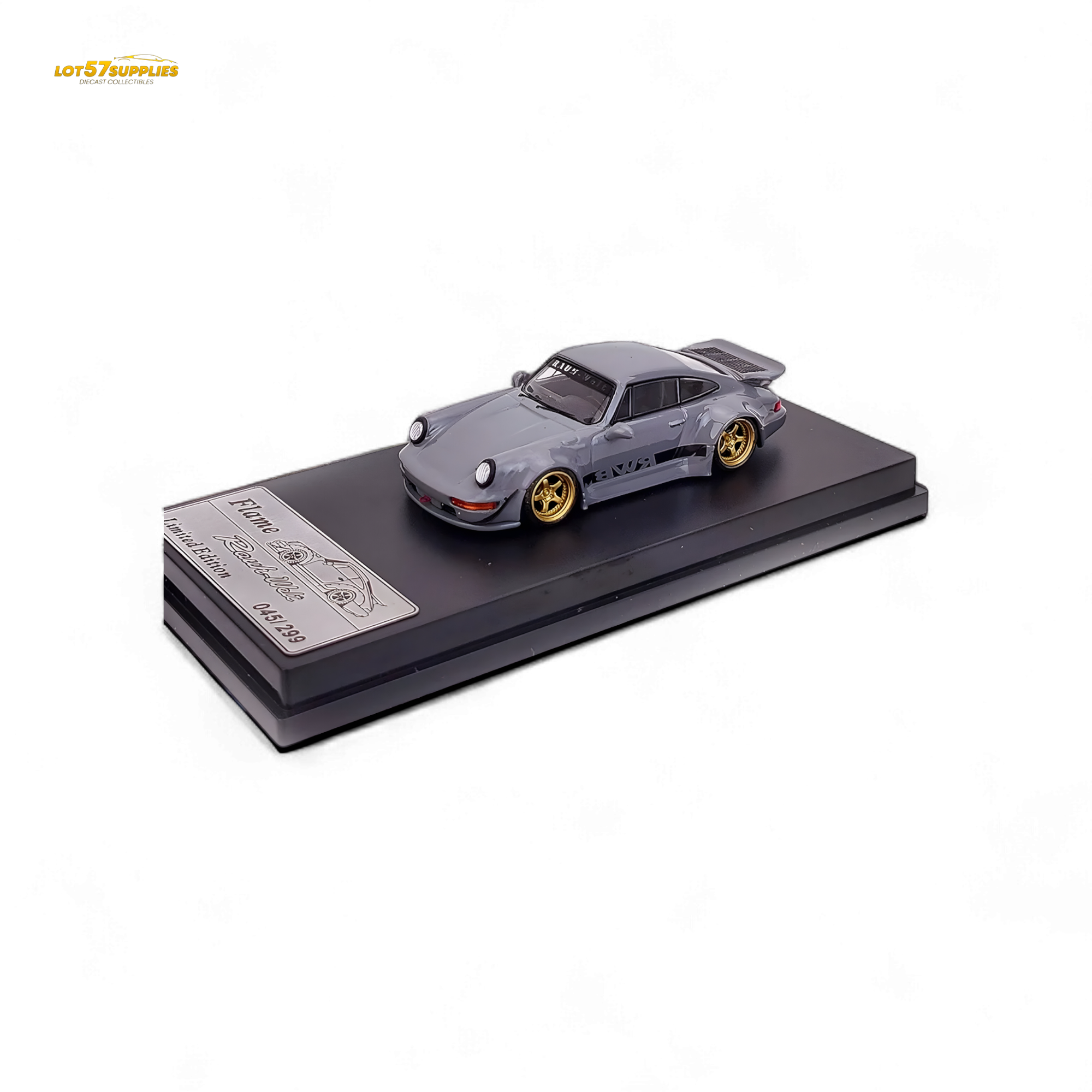 Flame Porsche 964 RWB Whale Tale Cement Gray 1:64