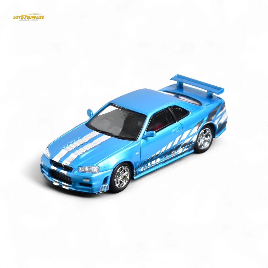 Stance Hunters Skyline GT-R R34 Z-Tune Chrome Blue 1:64