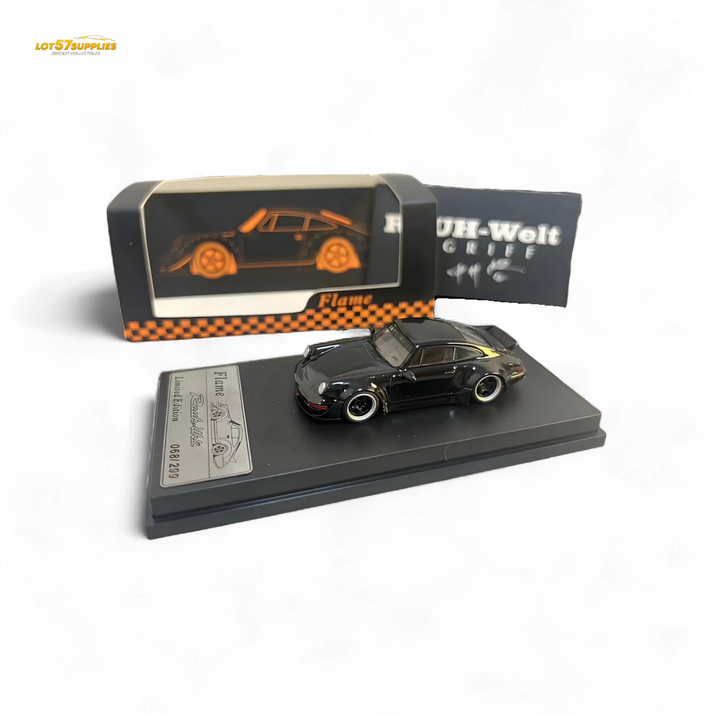 Flame Porsche 964 RWB Ducktail Gloss Black 1:64