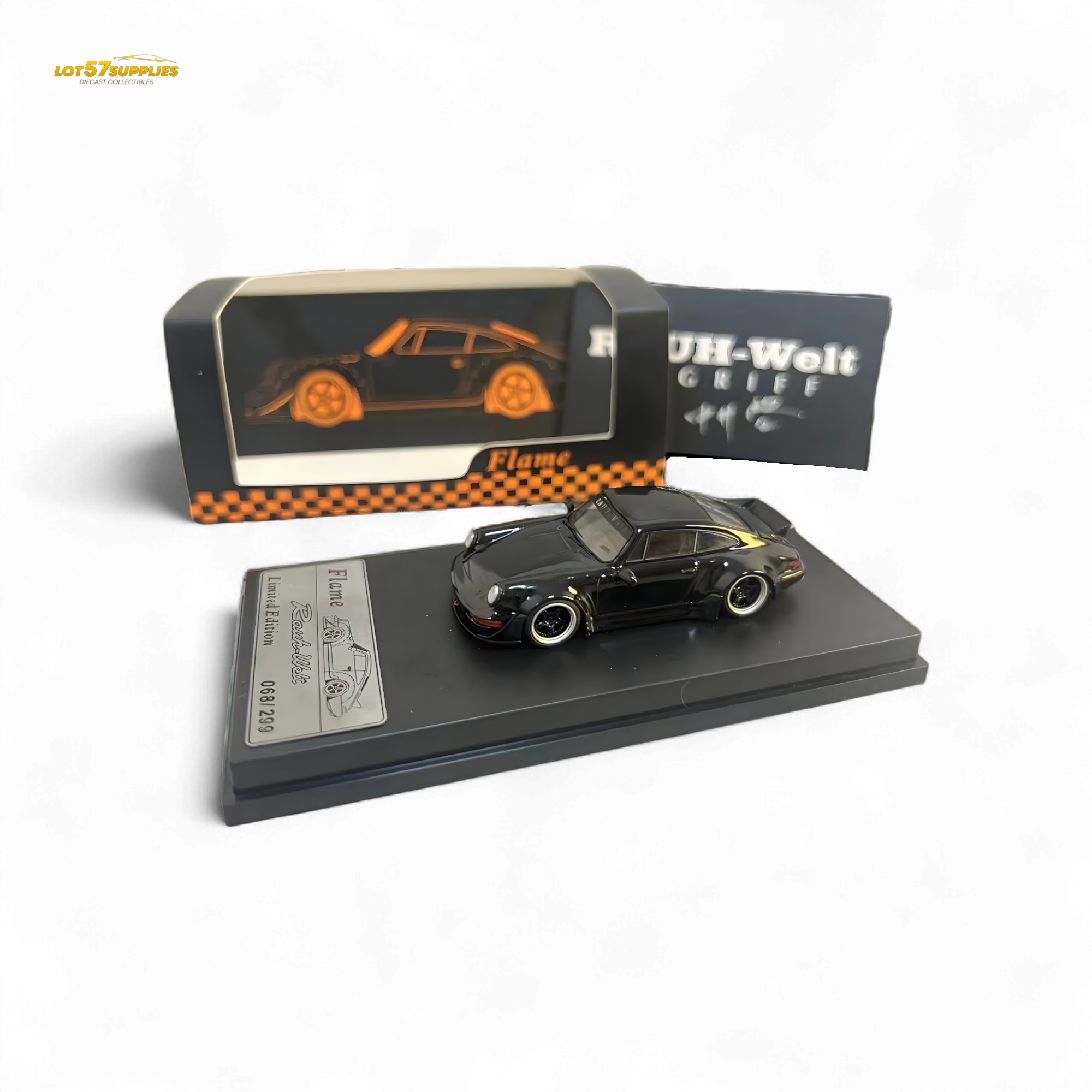 Flame Porsche 964 RWB Ducktail Gloss Black 1:64
